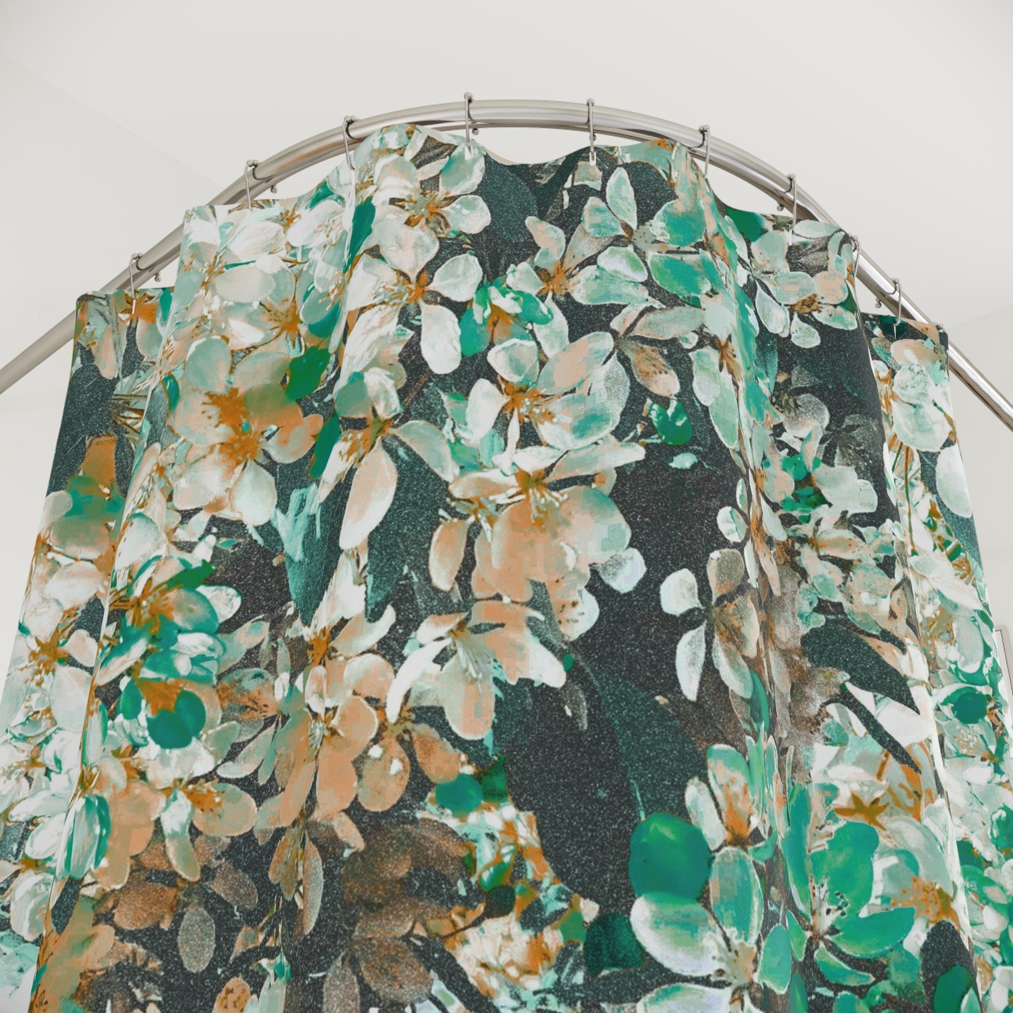 Floral Shower Curtain | Green White Beige Bathroom Decor