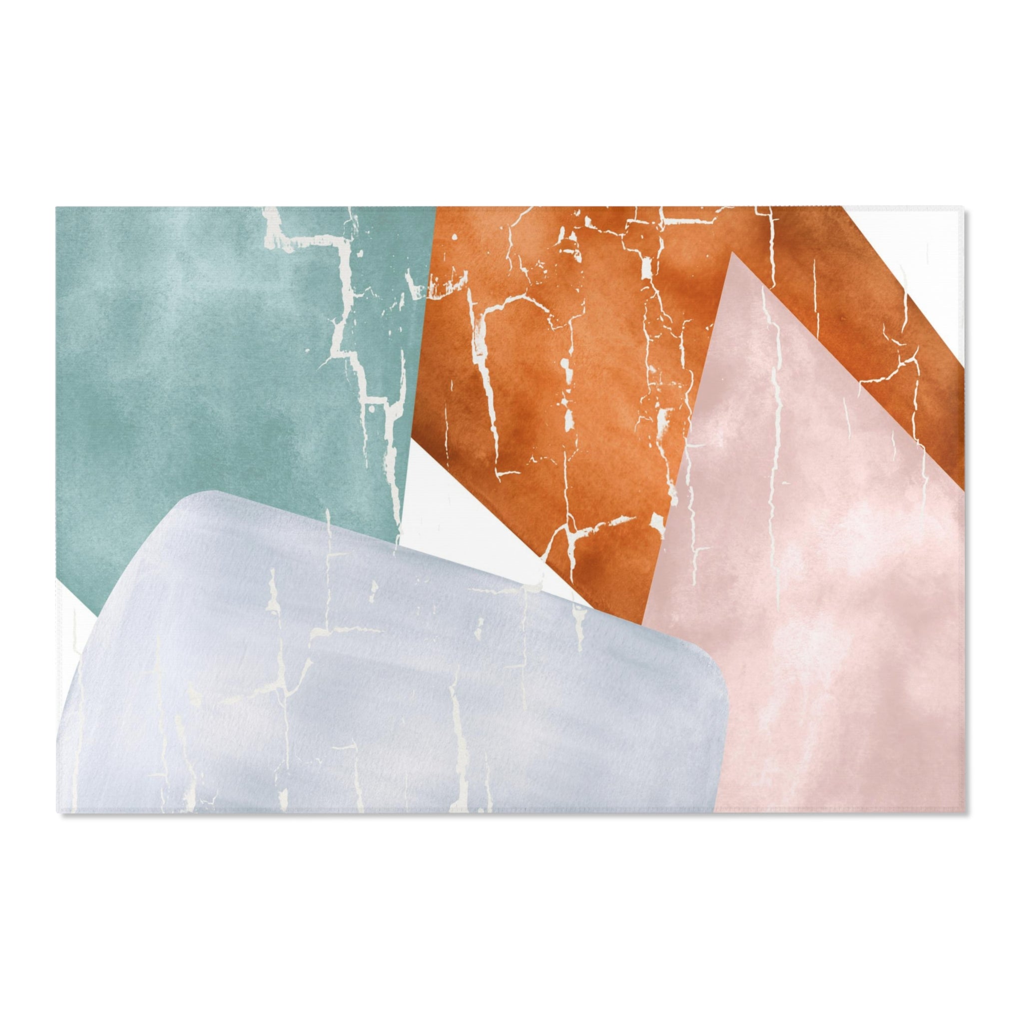 Abstract Boho Area Rug | Pastel Blue Pink, Burnt Orange White
