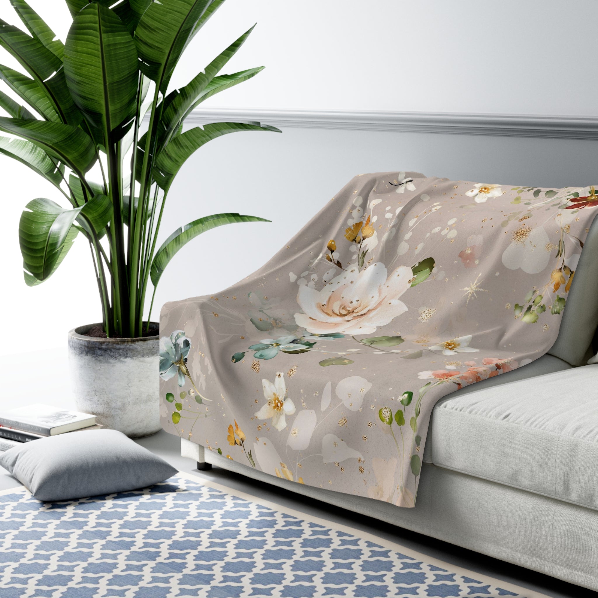 Floral Throw Blanket | Beige Colorful Roses