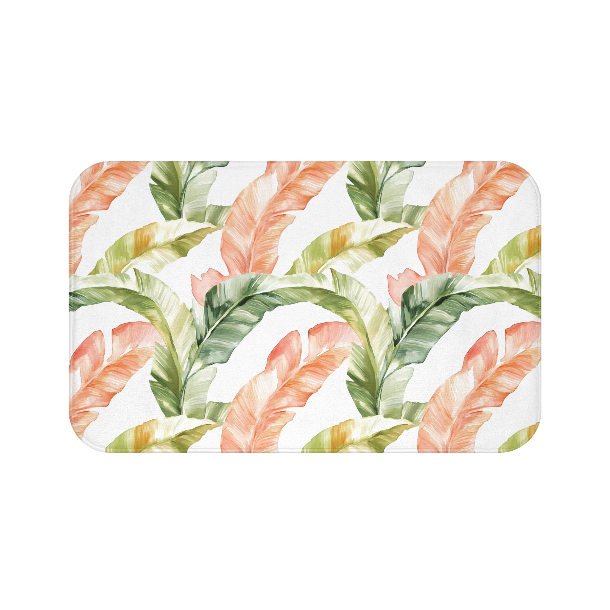 Tropical Floral Bath Mat | Jungle Palm Leaves Blush Green Kitchen Mat