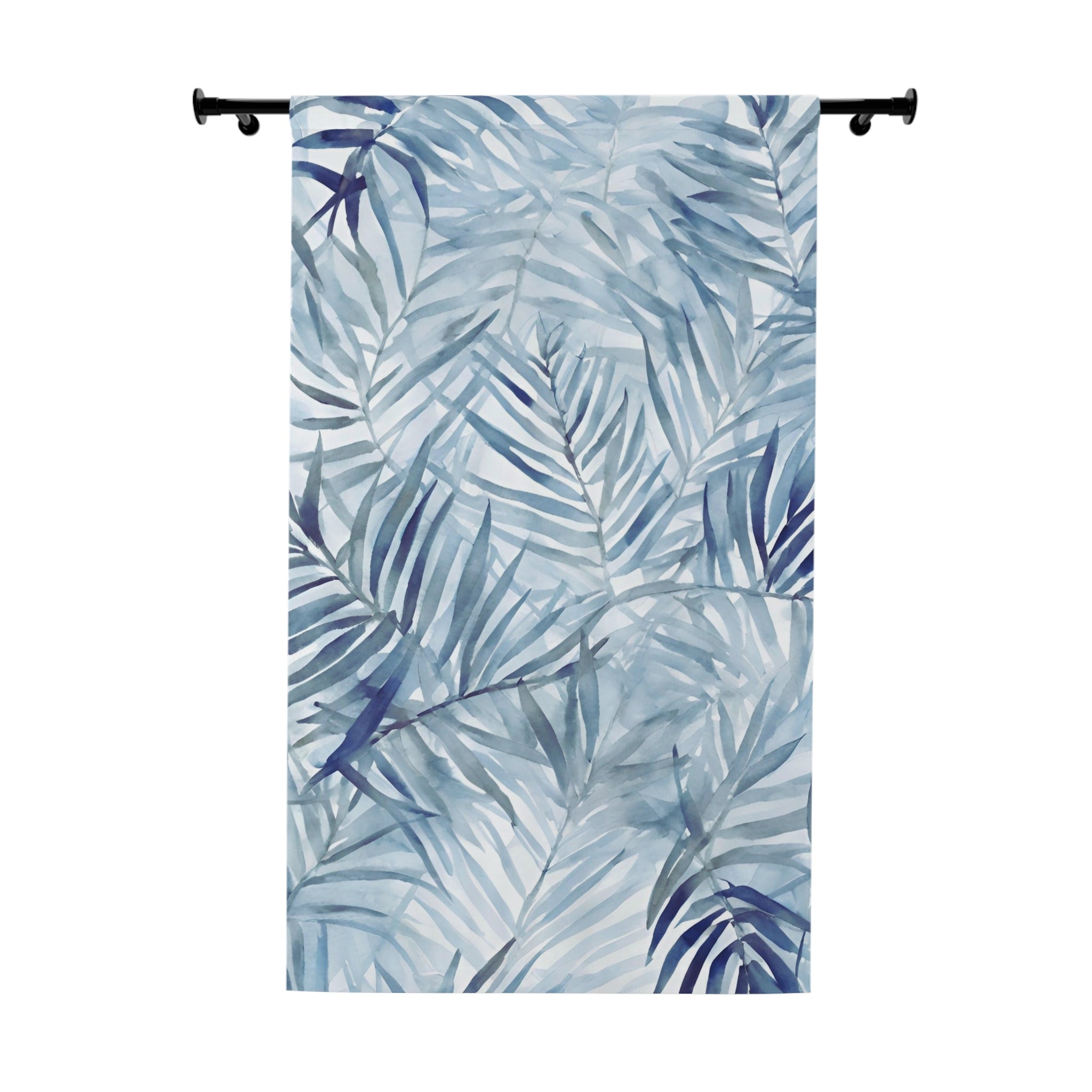 Window Curtains | Pale Blue Leaves Watercolor, 50 X 84 Inches, Bedroom, Living Room Kitchen Blackout, Sheer