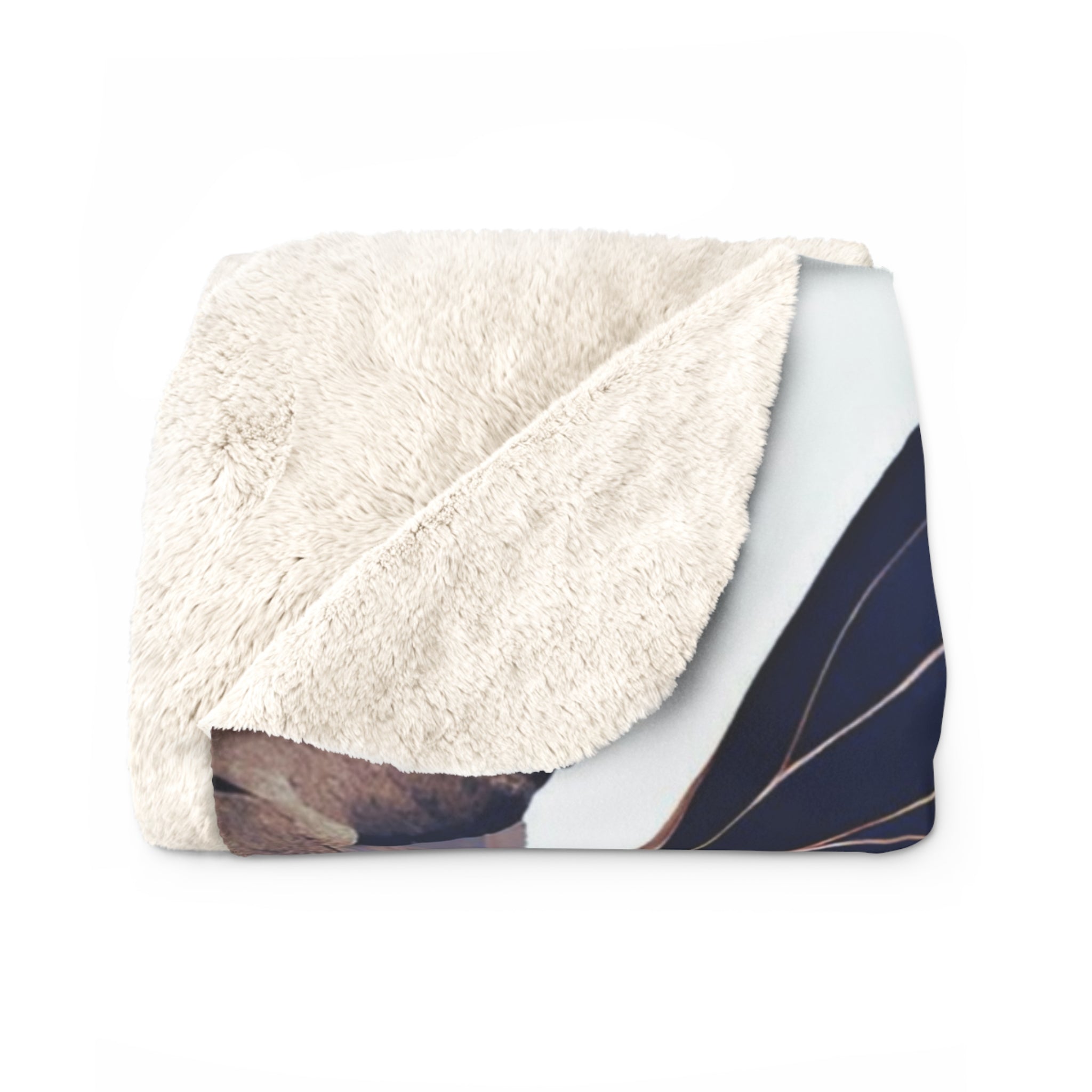 Floral Throw Blanket | Beige, Blue Abstract Leaves