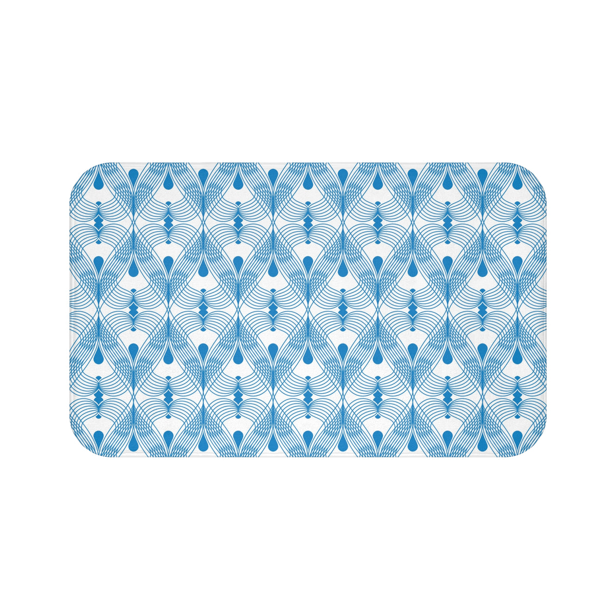 Sky Blue Deco Fan Bath Mat, Coastal Bathroom Rug