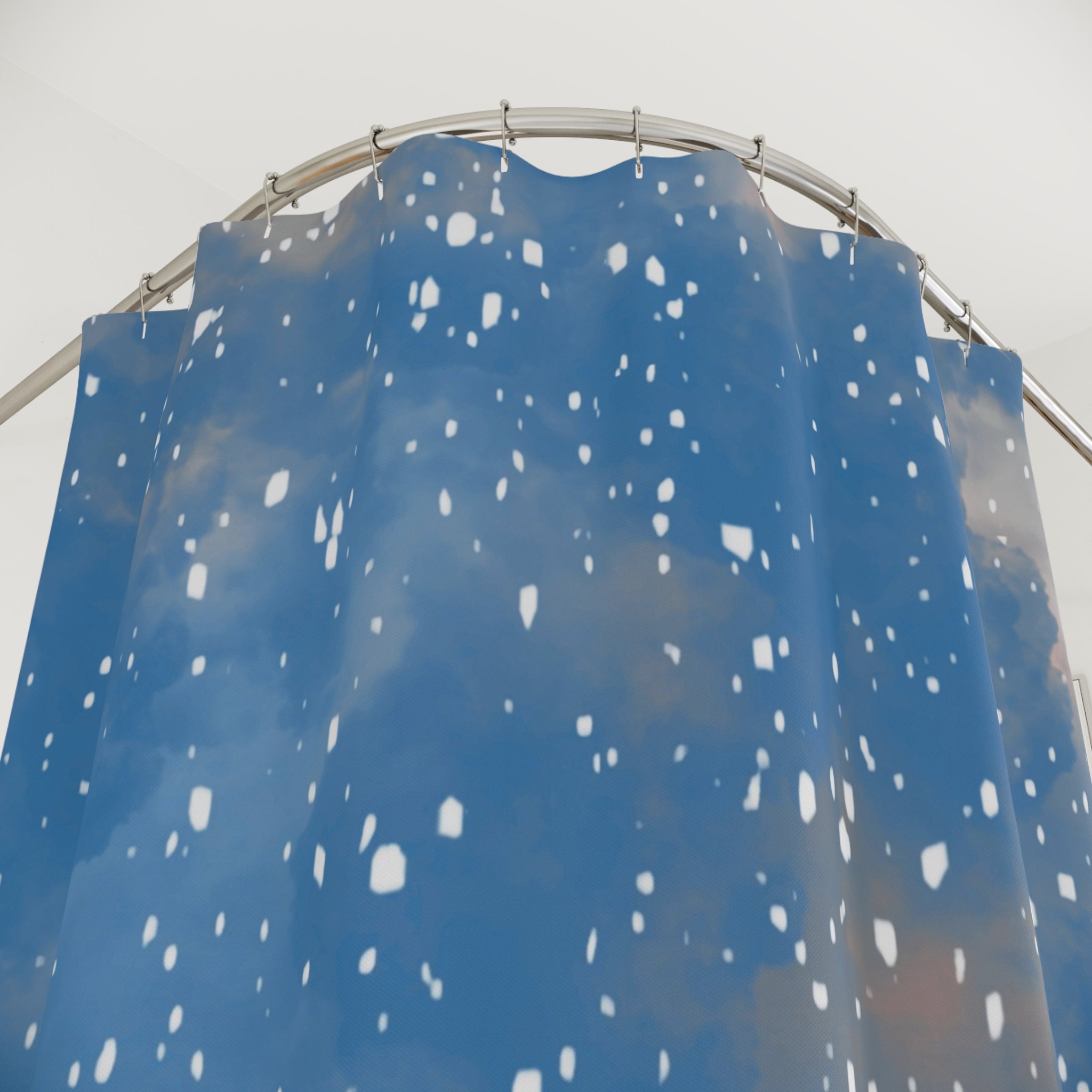 Blue Shower Curtain | White Pine Trees, Winter Snow Flakes