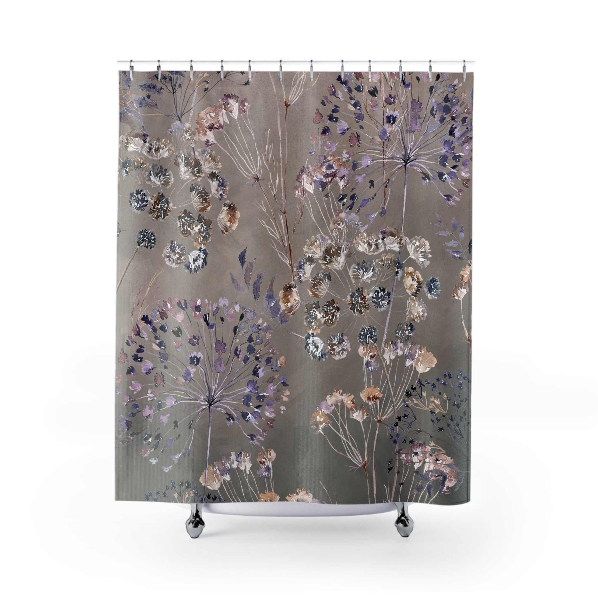 Boho Shower Curtain | Taupe, Purple Wild Floral