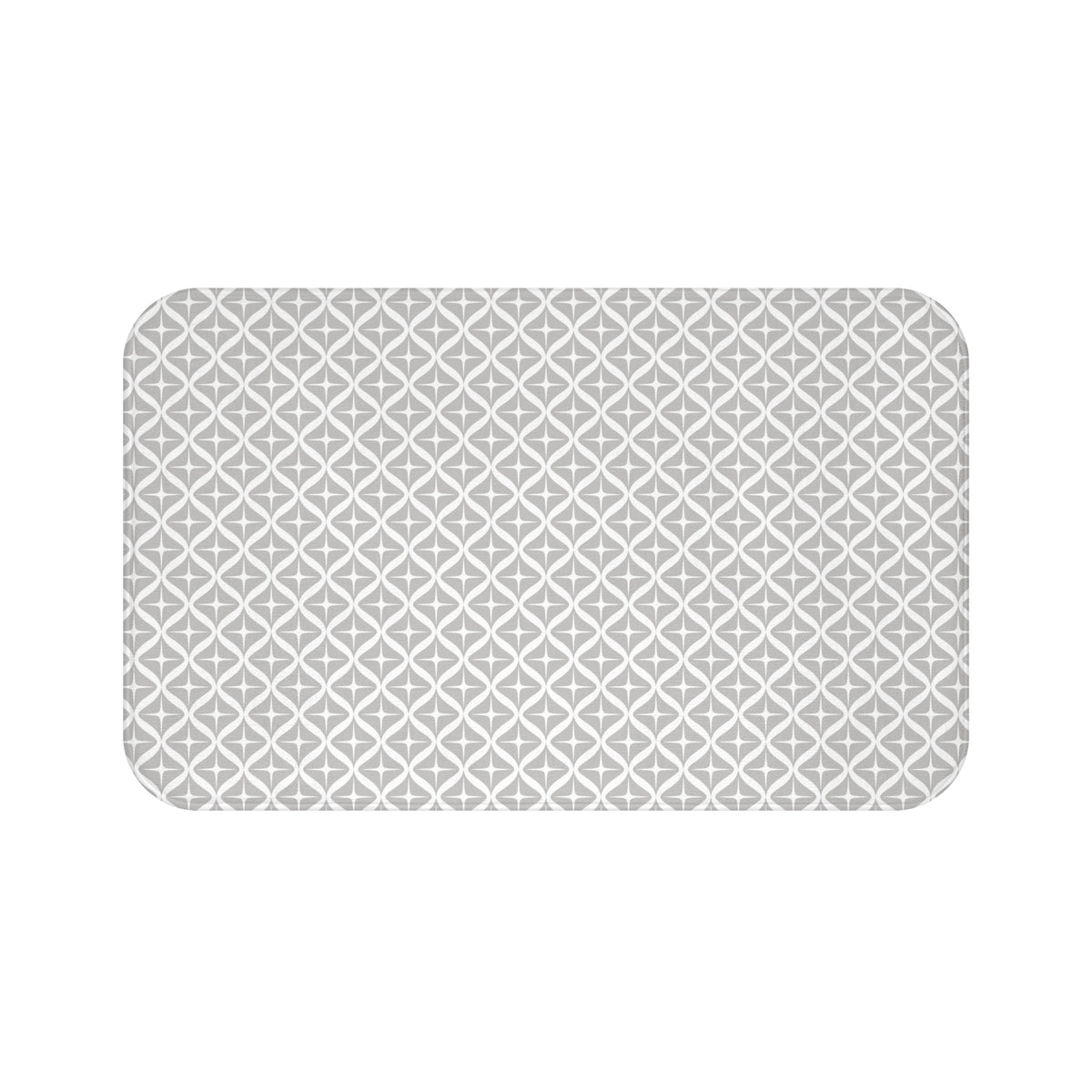 Grey White Starburst Trellis Bath Mat, Geometric Bathroom Rug