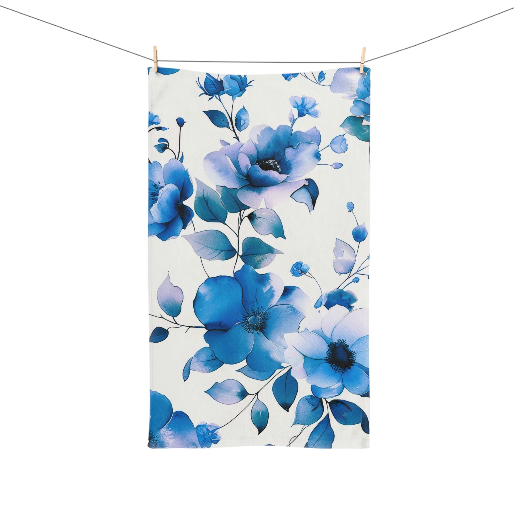 Kitchen, Bath Hand Towel | Floral, Indigo Blue, Lavender White
