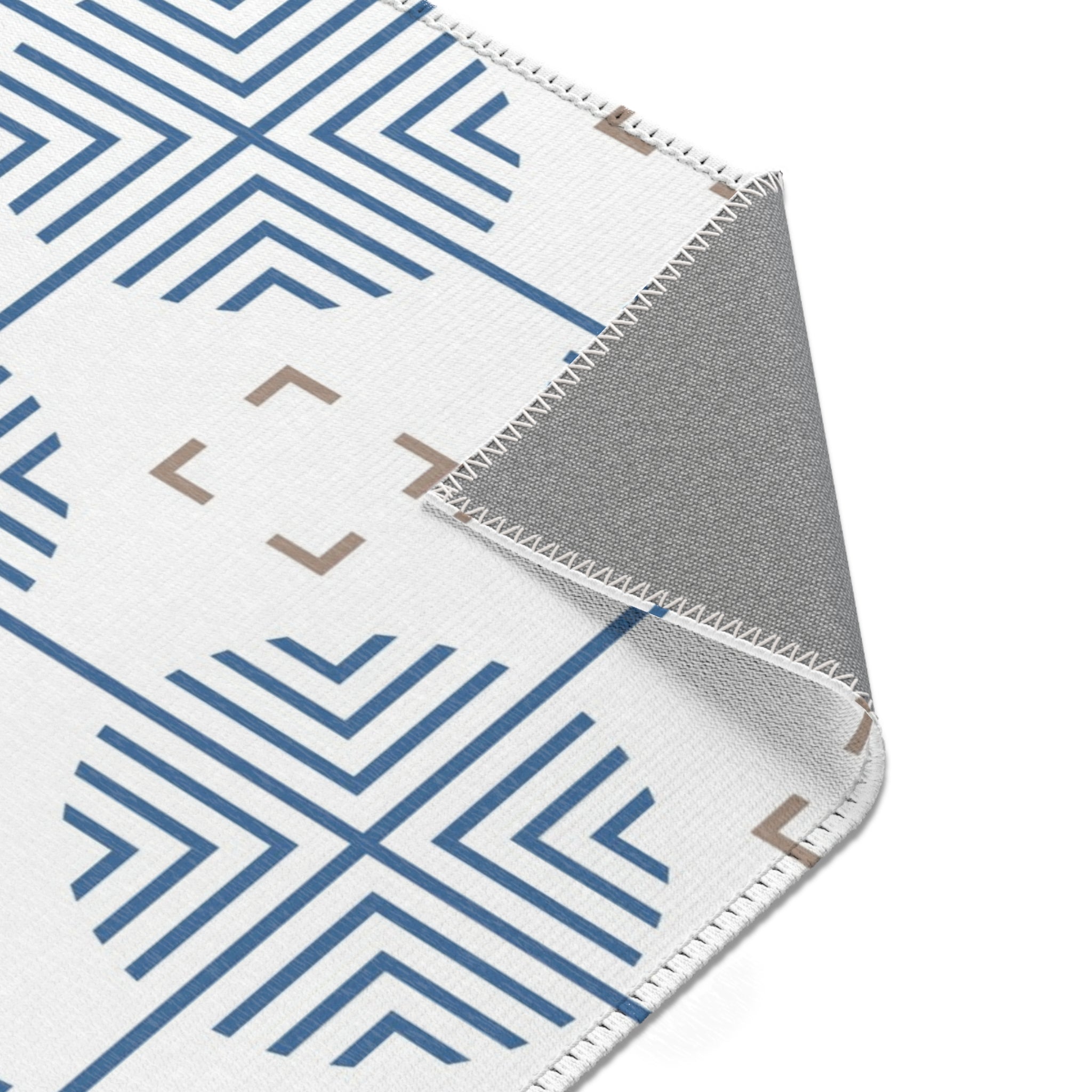 Retro Moroccan Area Rug | Art Deco Blue, White, Beige