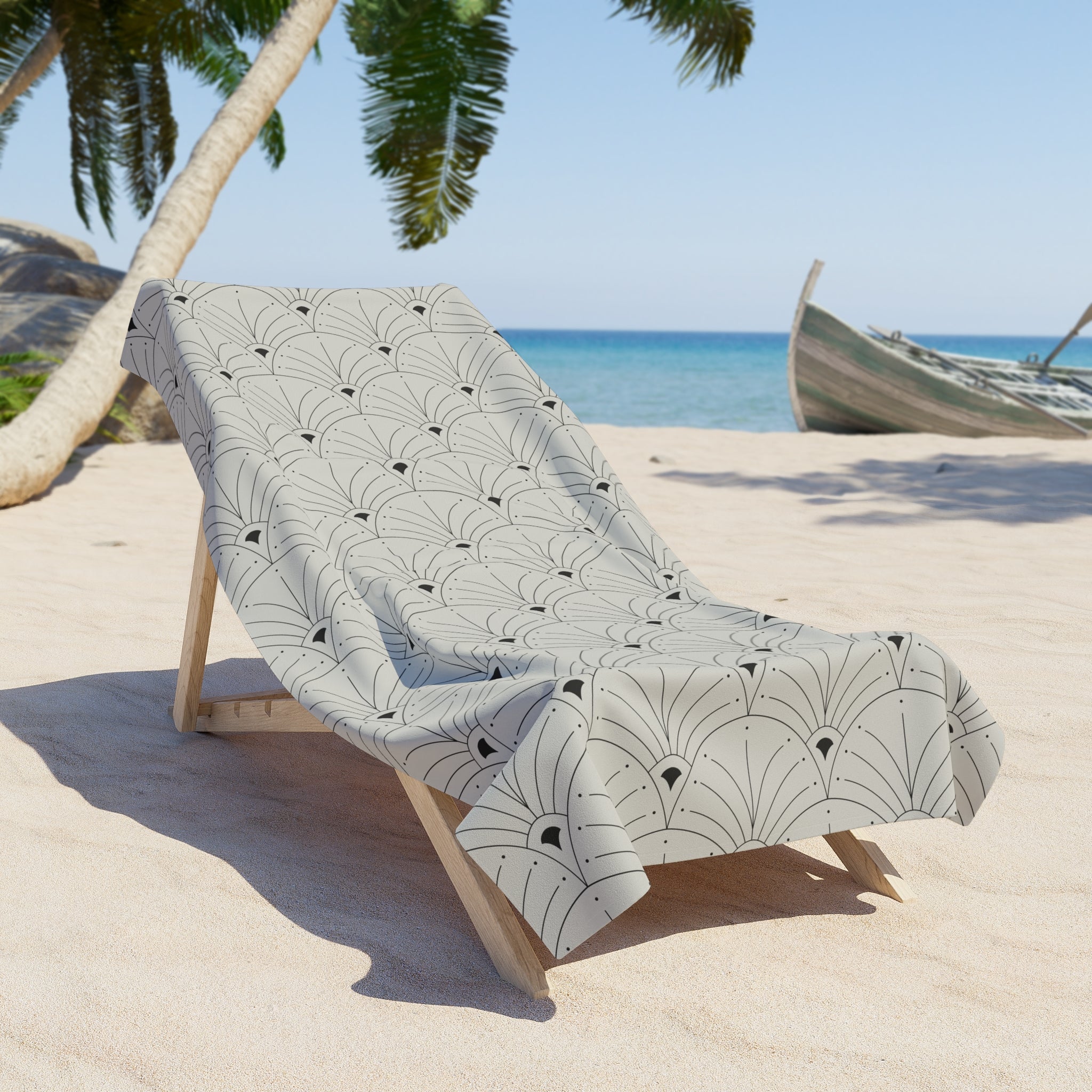Bath, Beach Towel | Art Deco Nouveau Fan Grey Black