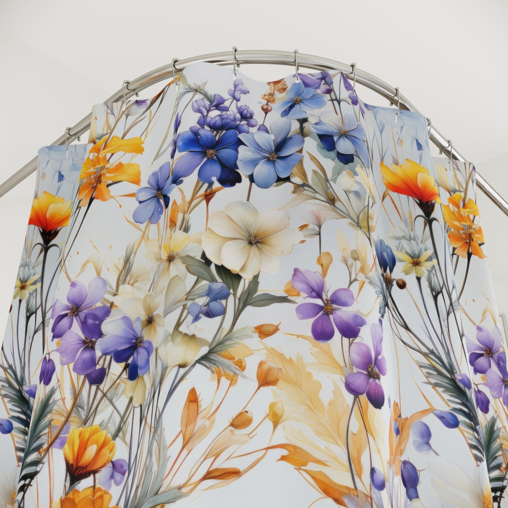 Floral Shower Curtain | Botanical Garden Butterfly Fabric Curtain