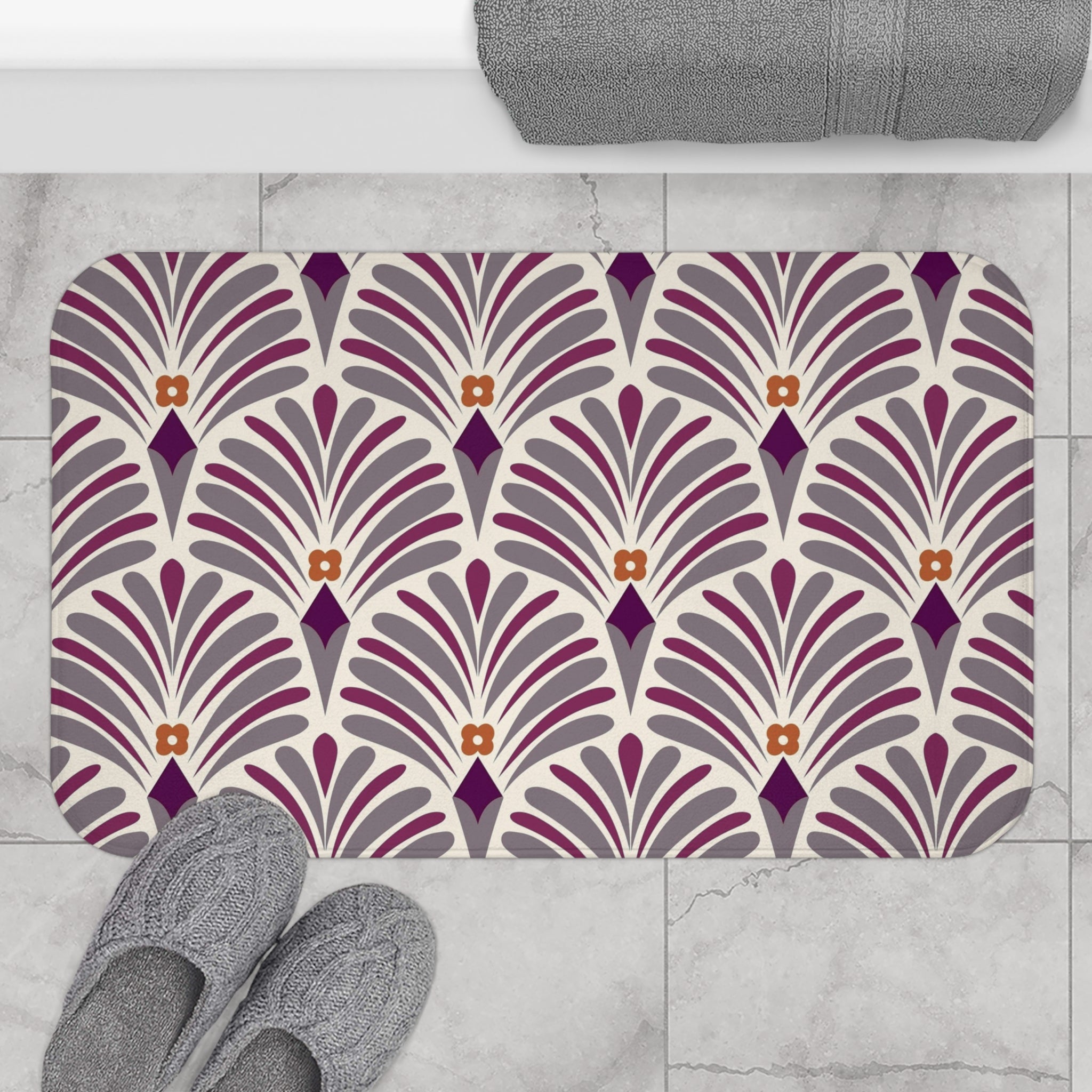 Art Deco Nouveau Bath Mat | Purple Grey Kitchen Mat