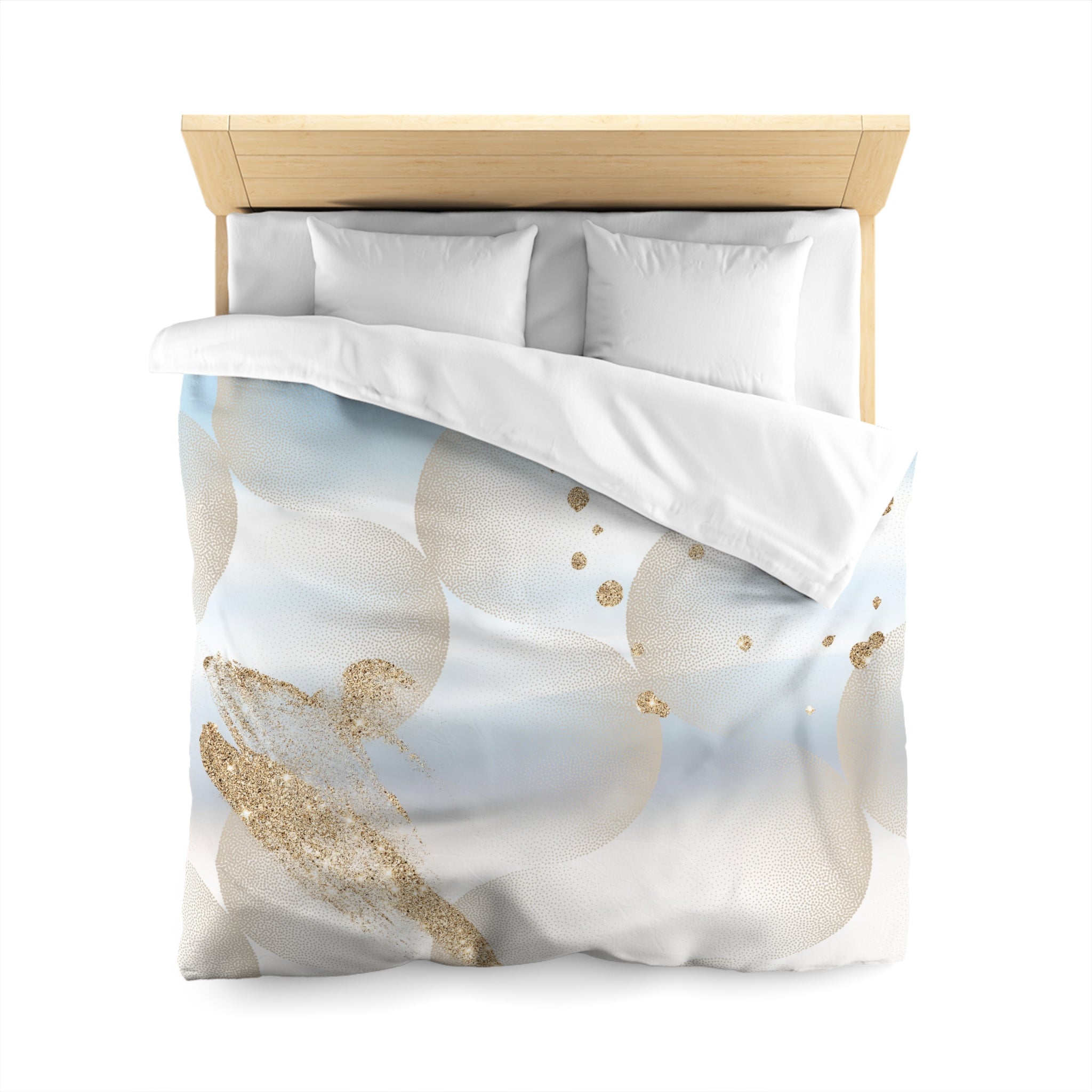 Abstract Duvet Cover | Muted Gold, Sky Blue White | Bedroom Decor