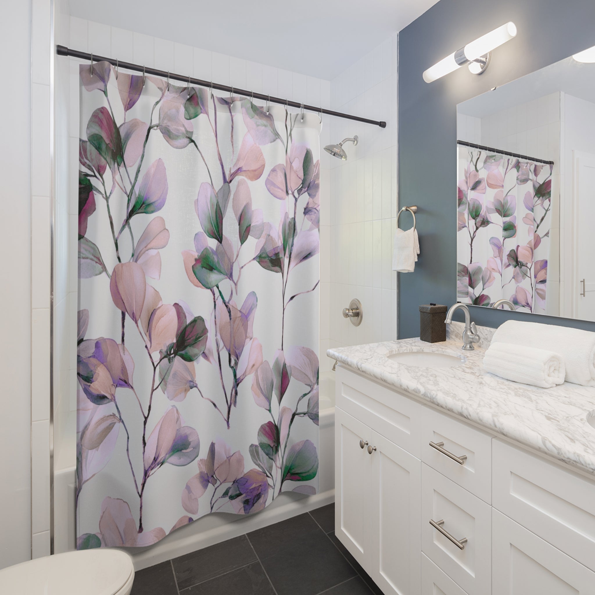 Boho Abstract Leaves Shower Curtain | Pink Green Purple Watercolor