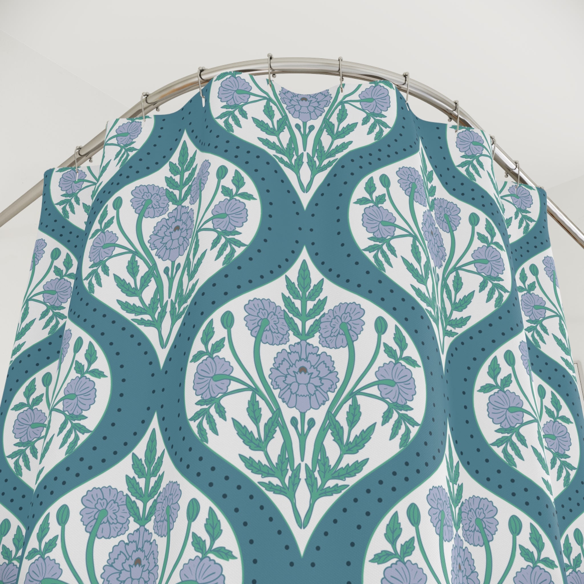 Boho Shower Curtain | Vintage Floral Blue Green Pattern