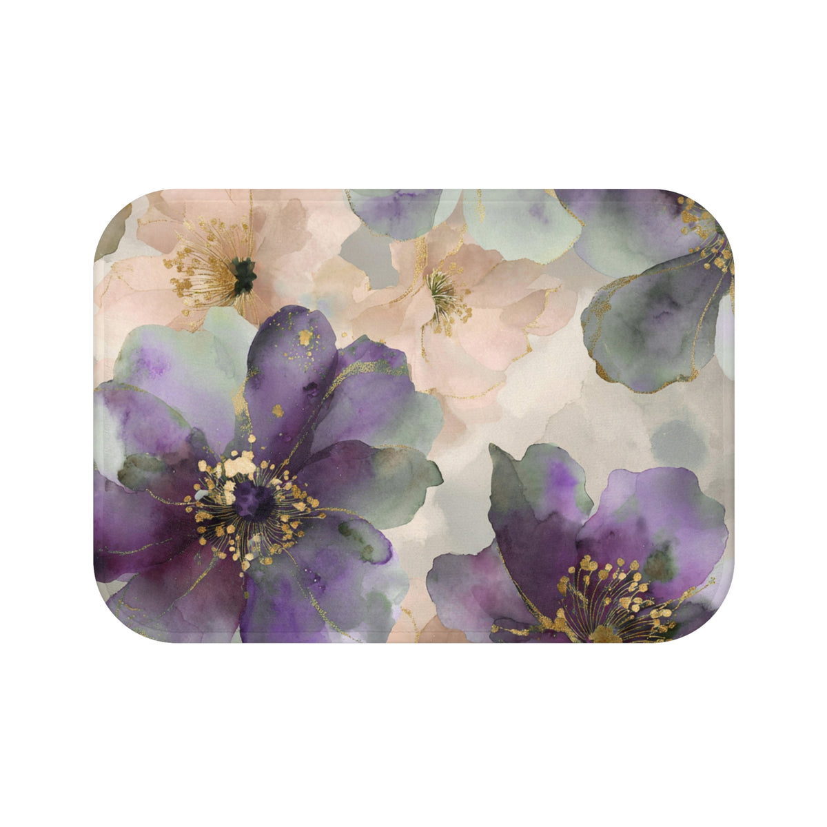 Plum Blush Watercolor Floral Bath Mat, Romantic Bathroom Rug