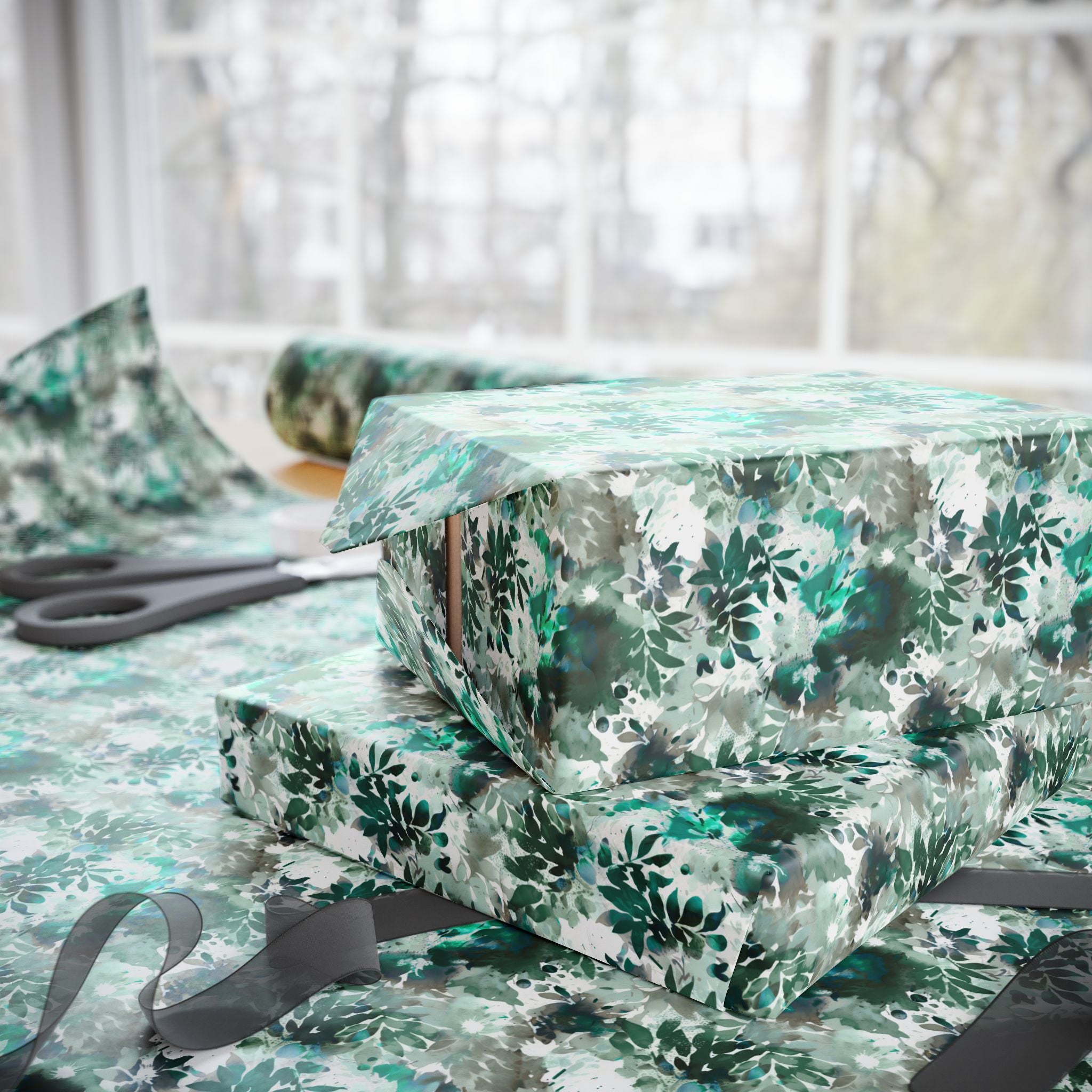 Abstract Leaves Wrapping Paper | Emerald Green Floral Gift Wrap for the Holidays, Birthdays