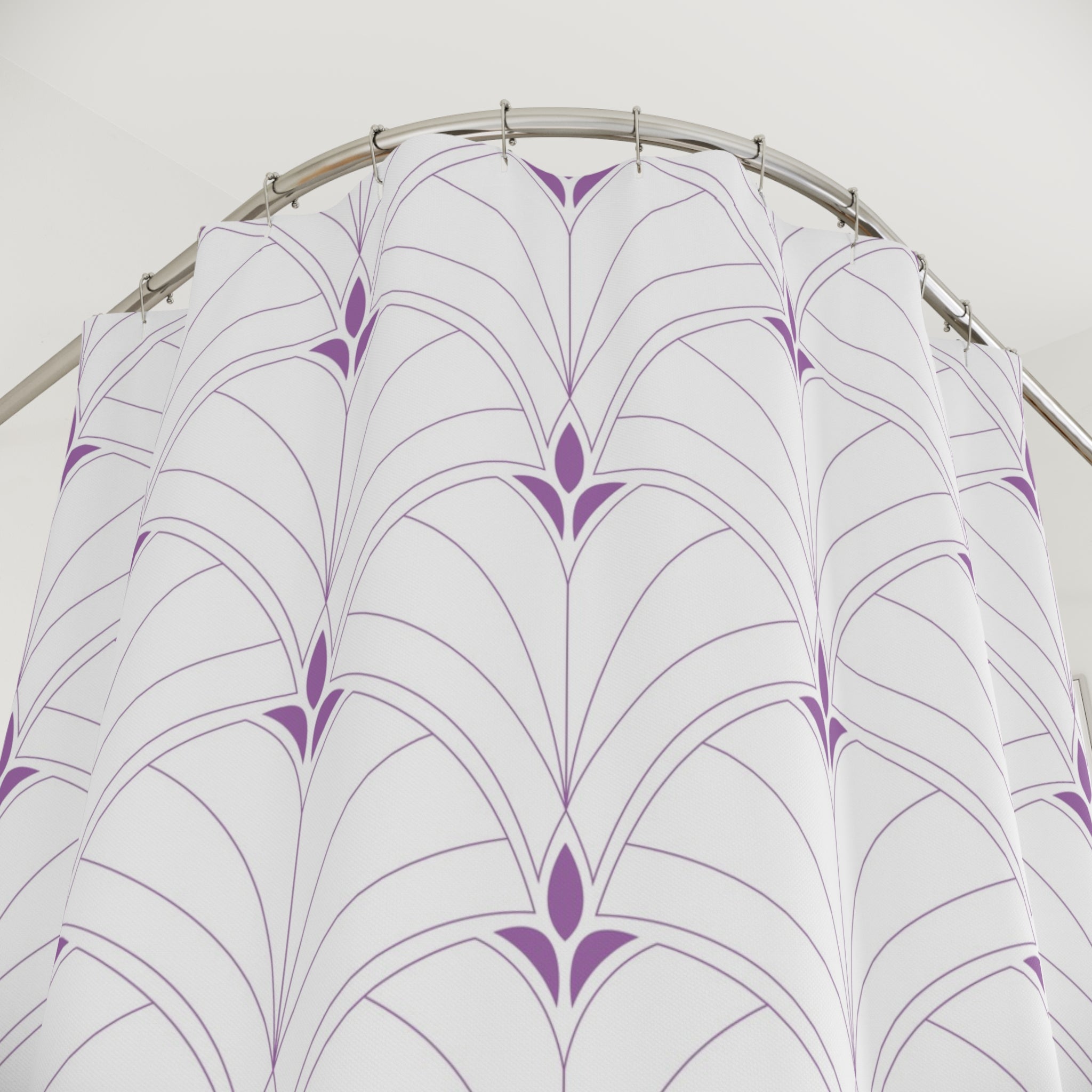Boho Shower Curtain | Art Deco White Lavender Purple