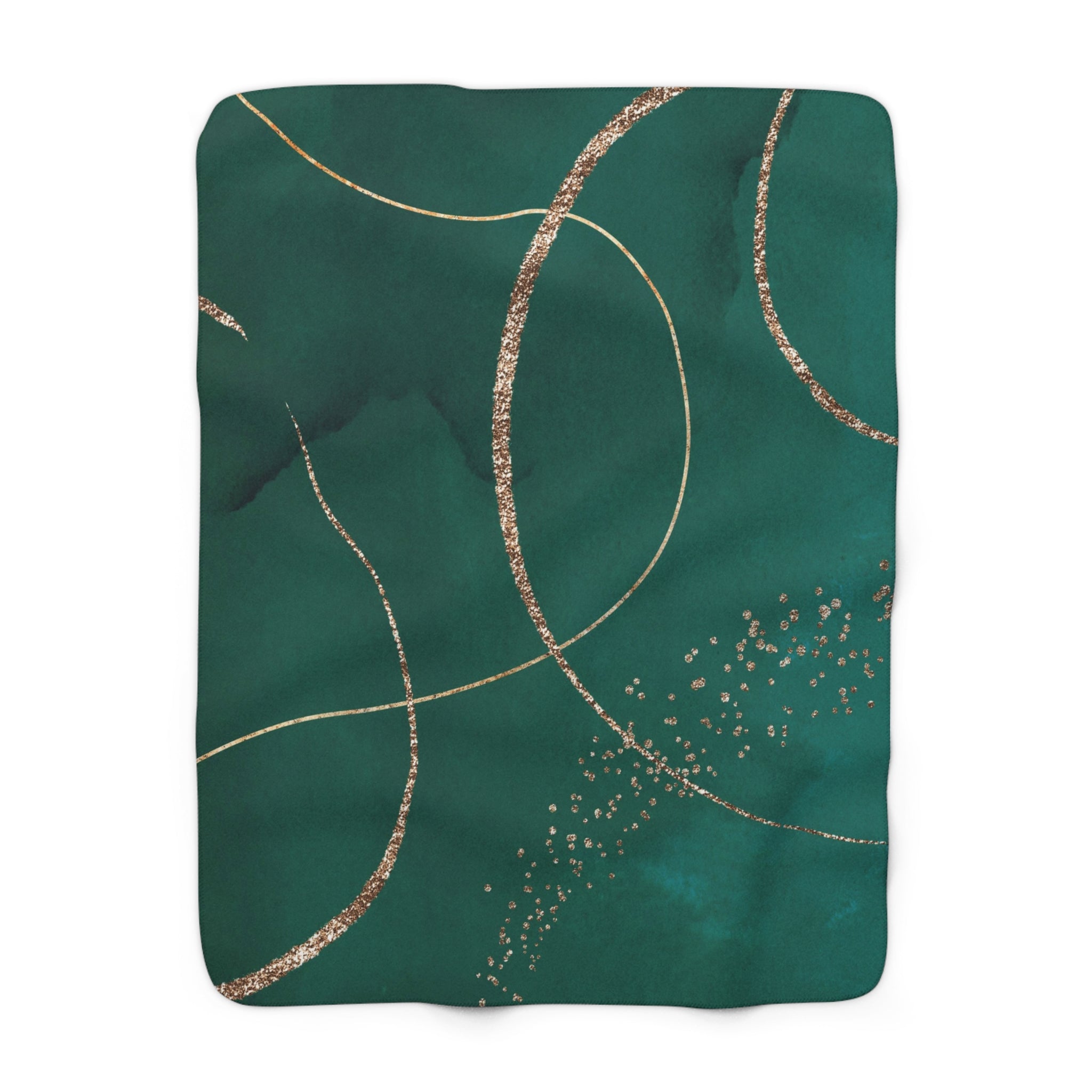 Abstract Boho Couch, Fleece Throw Blanket | Modern Green, Muted Gold Watercolor