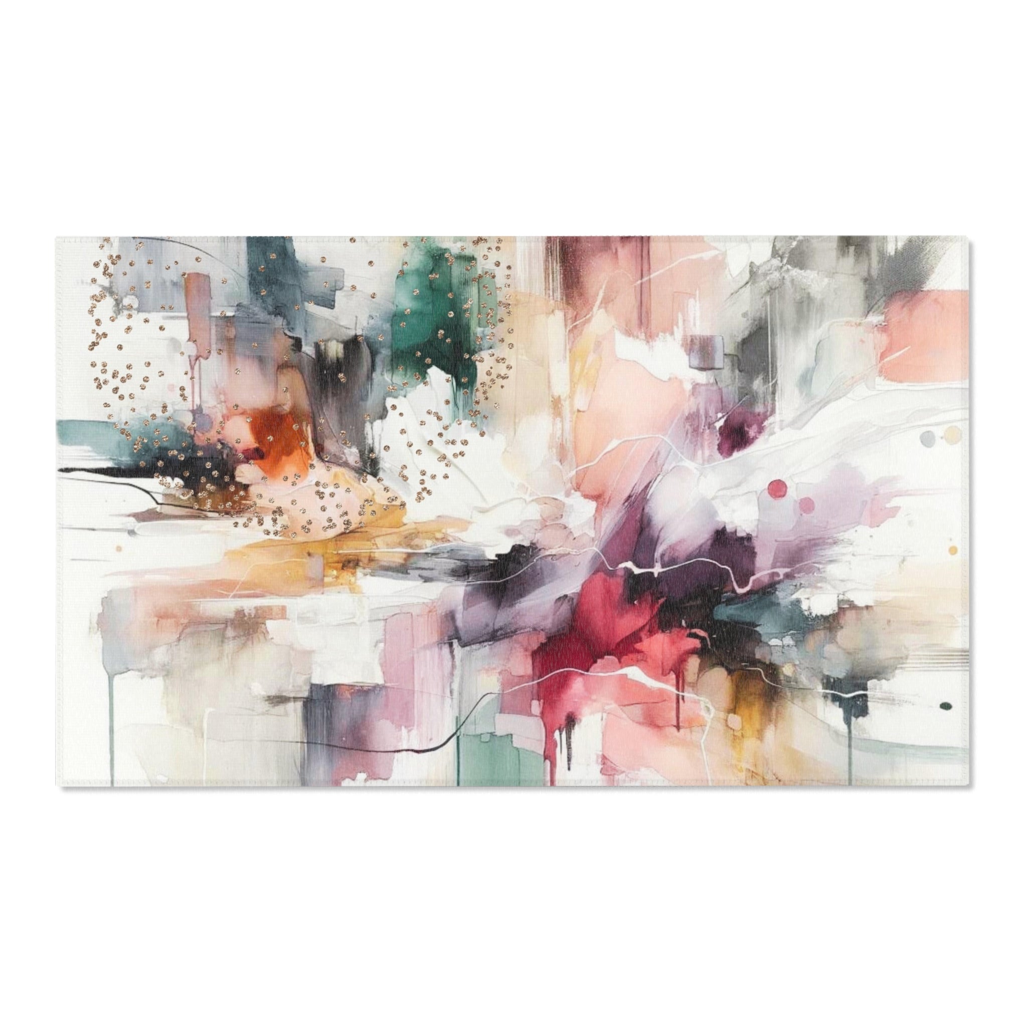 Abstract Large Area Rug | Colorful, White Pink Purple Green