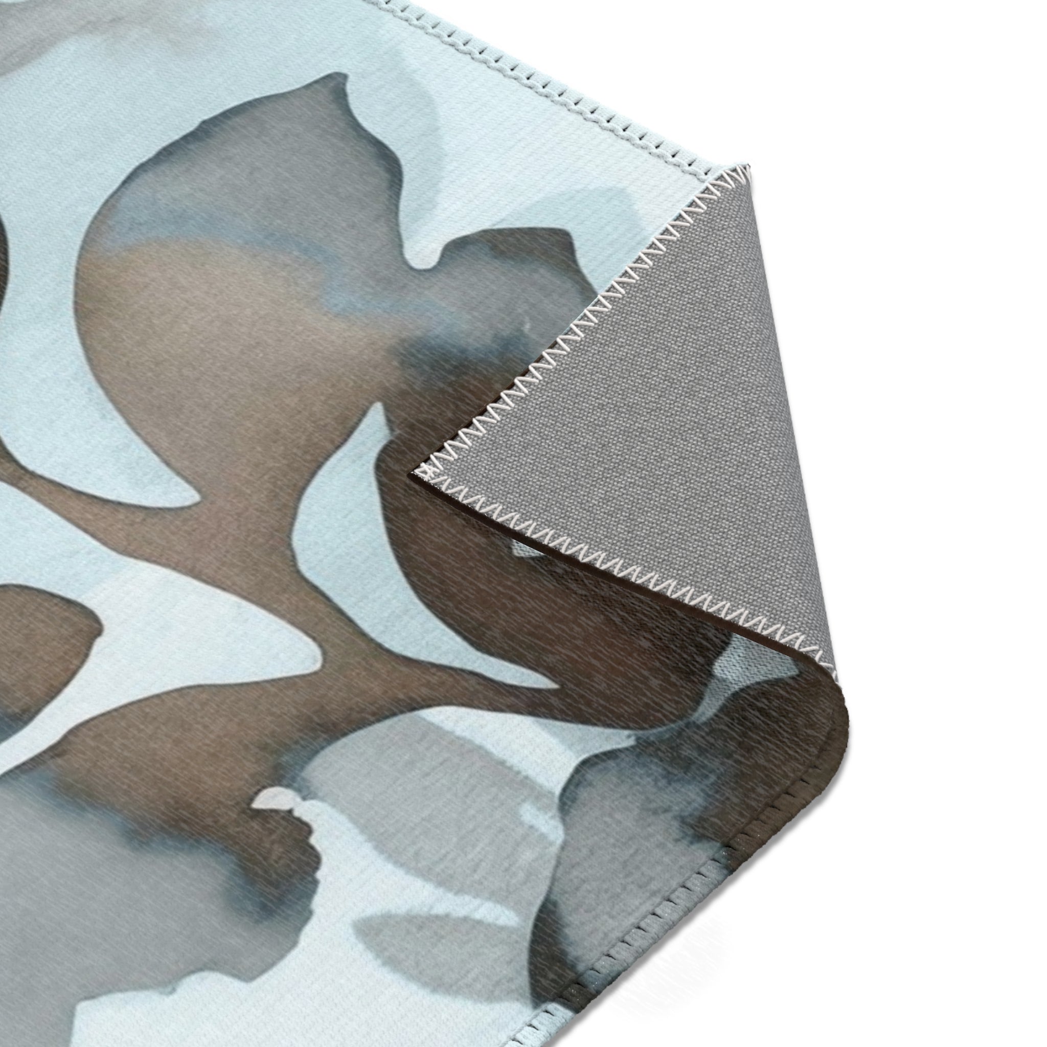 Abstract Floral Area Rug | Pale Blue Brown Watercolor