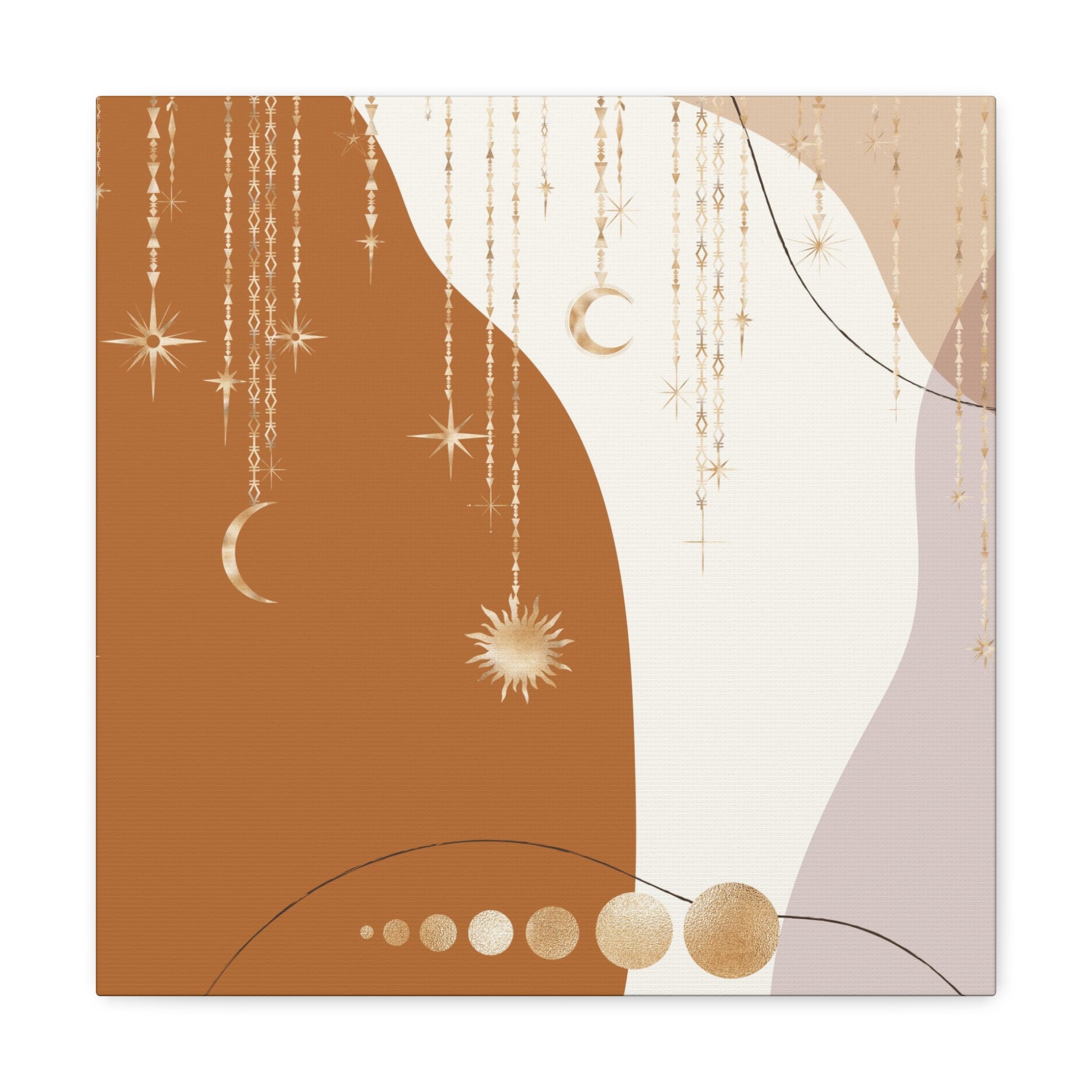 Bohemian Canvas Wall Art | Rust Beige Muted Gold Celestial