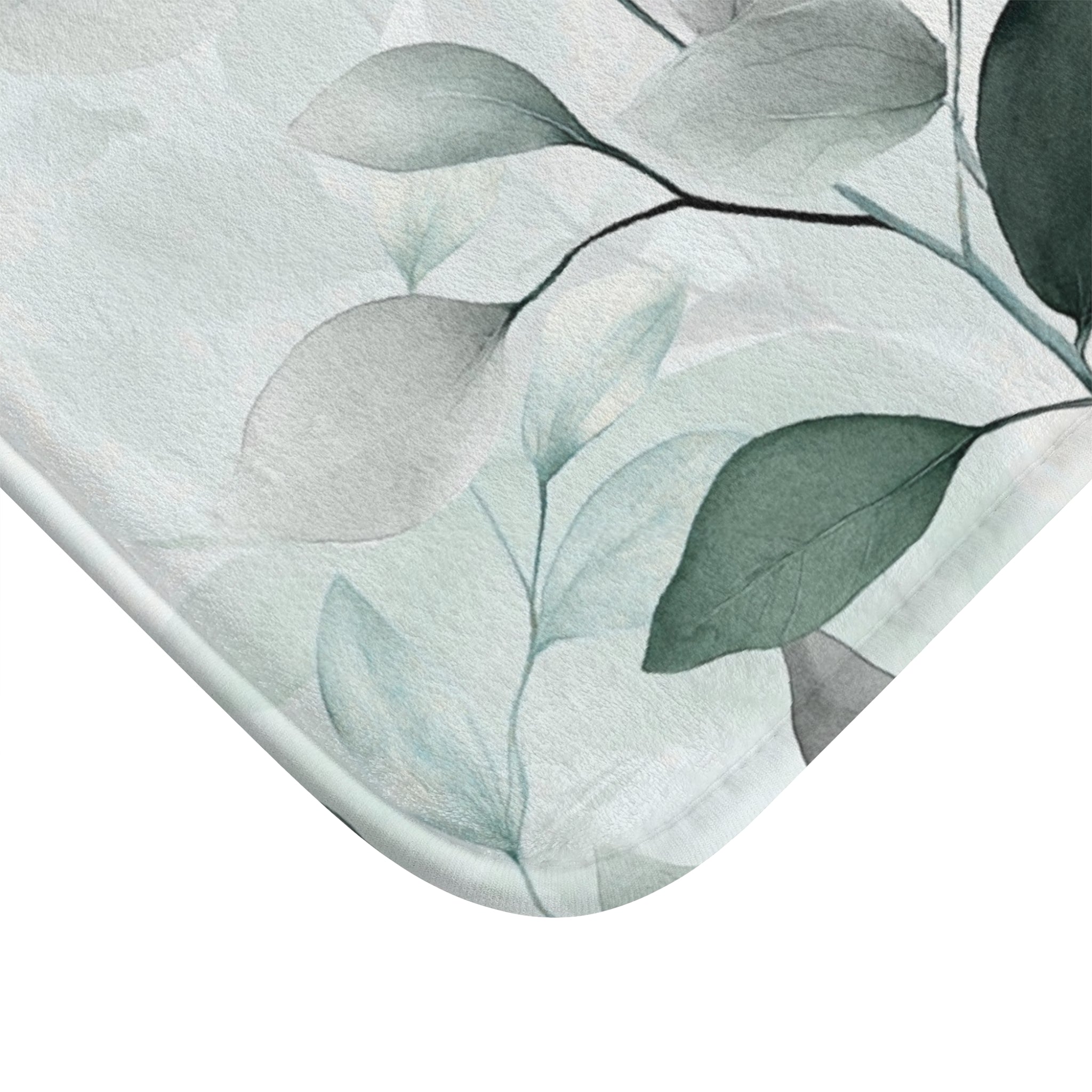 Floral Bath Mat | Sage Green Grey Leaves Kitchen Mat