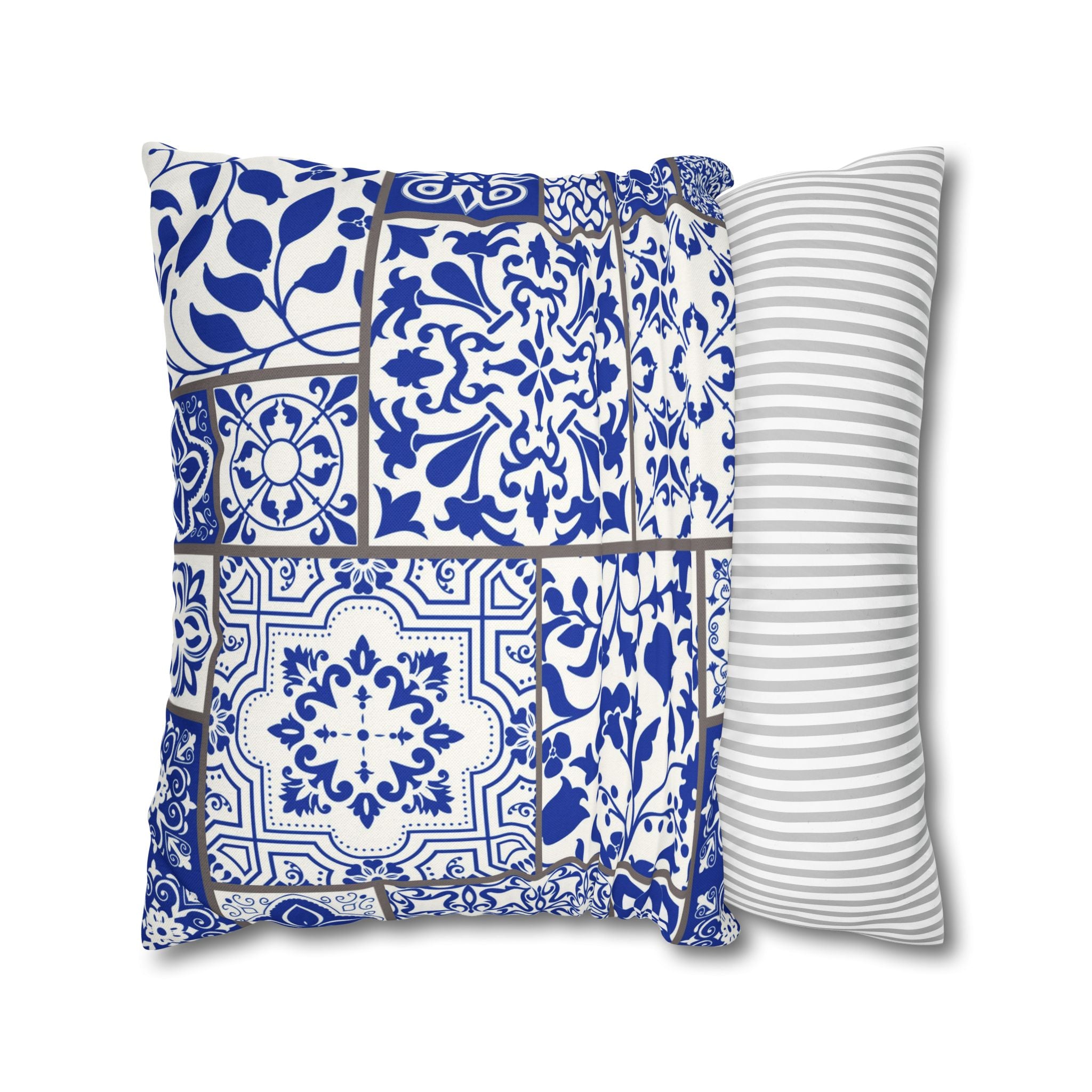 Moroccan Tiles Pillow Cover | Geometric Blue White Pillowcase