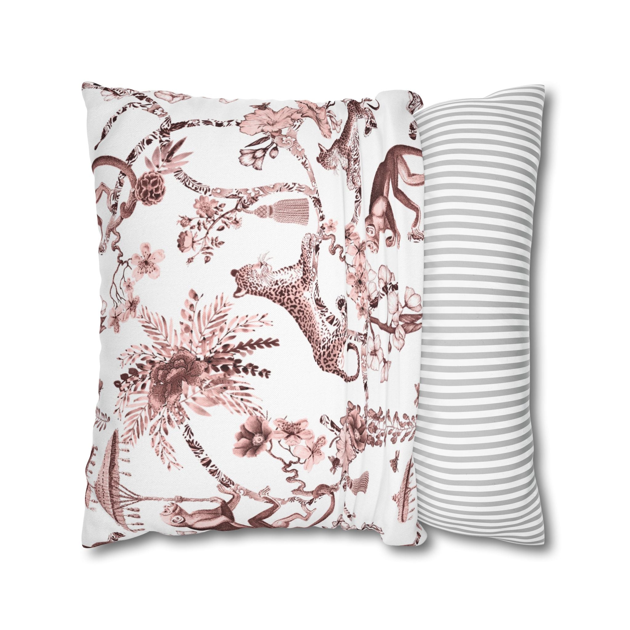 Jungle Pillow Cover | Chinoiserie Blush Pink Brown White Pillowcase