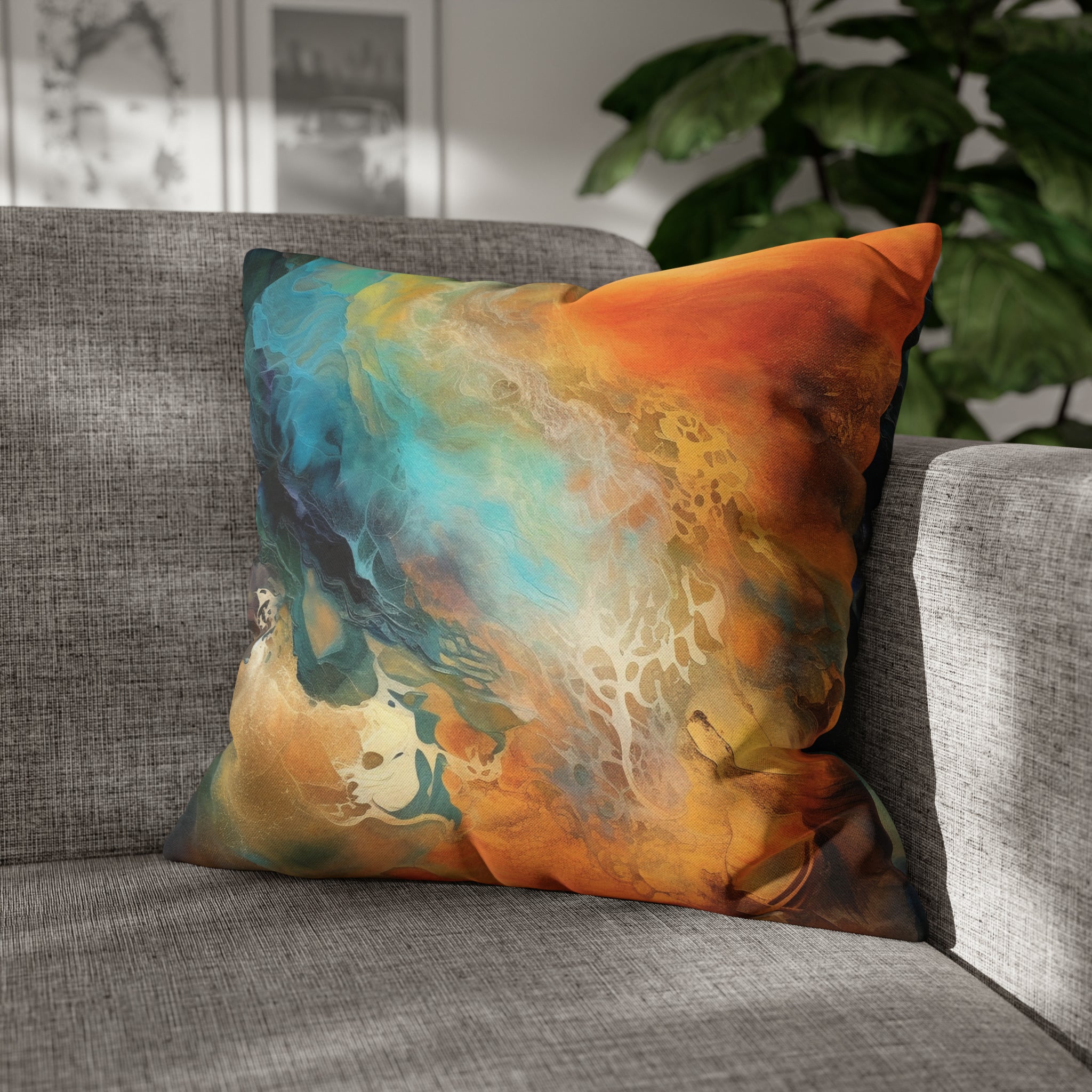Abstract Pillow Cover | Burnt Orange, Navy Teal Blue