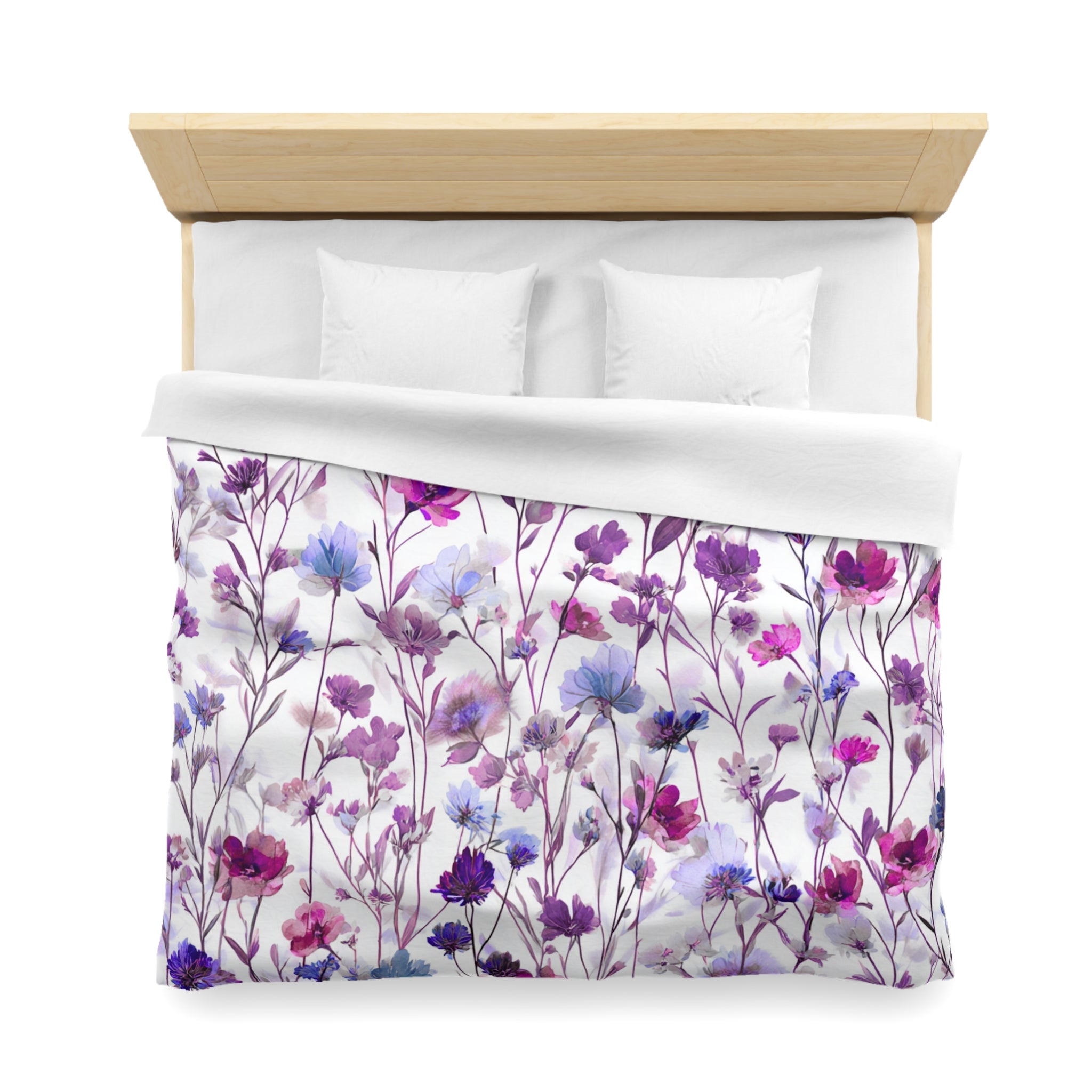 Floral Modern Duvet, Pillow Cover | White Lavender Bedroom Decor