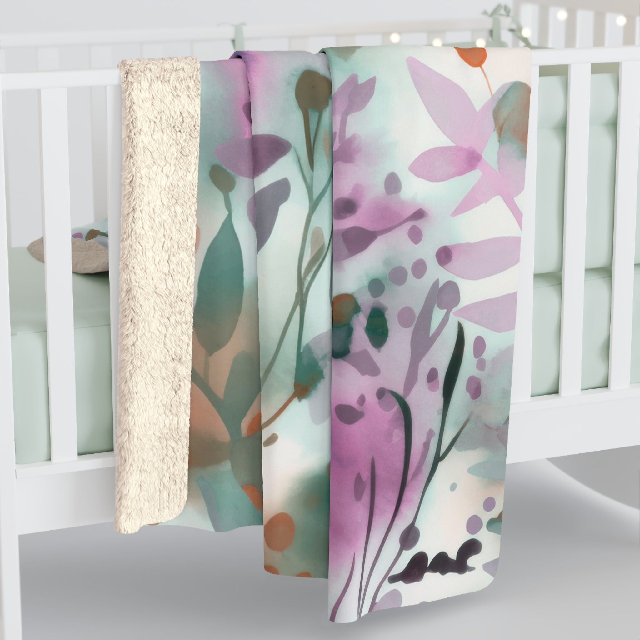 Abstract Floral Throw Blanket | Green Lilac Watercolor