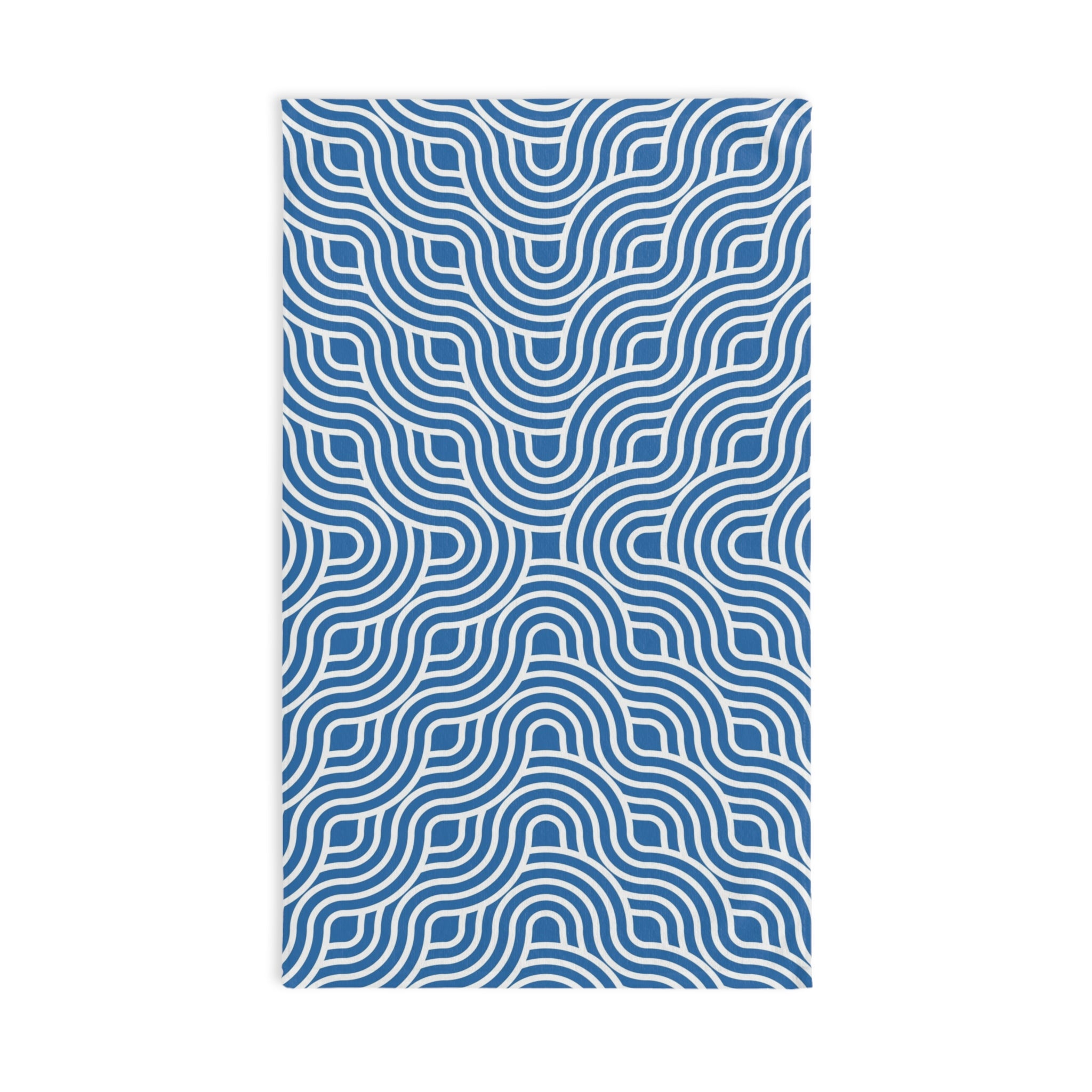 Art Deco Kitchen, Bath Hand Towel | Retro Blue White, Art Nouveau Waves