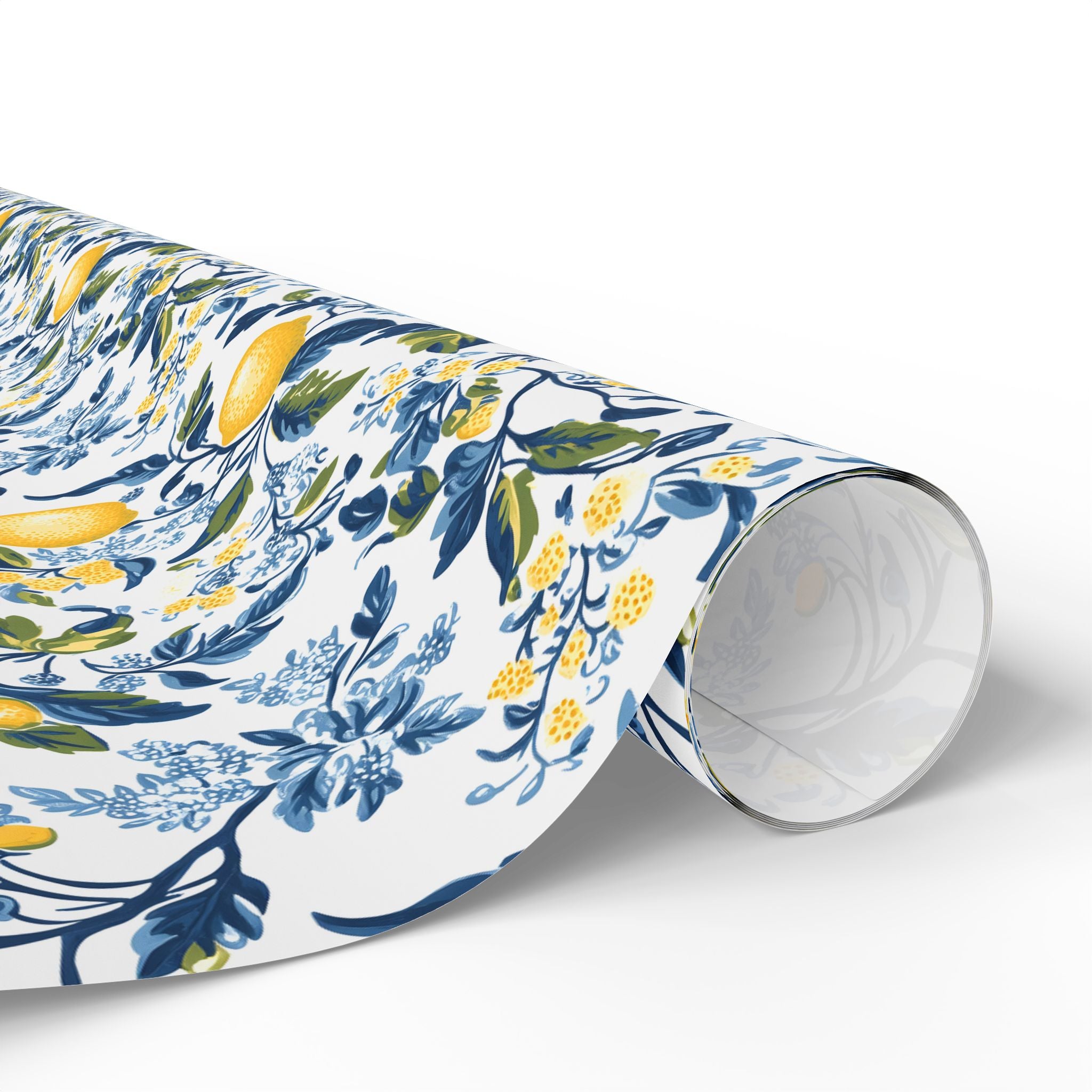 Lemon Wrapping Paper | Mediterranean Floral Gift Wrap for the Holidays, Birthdays