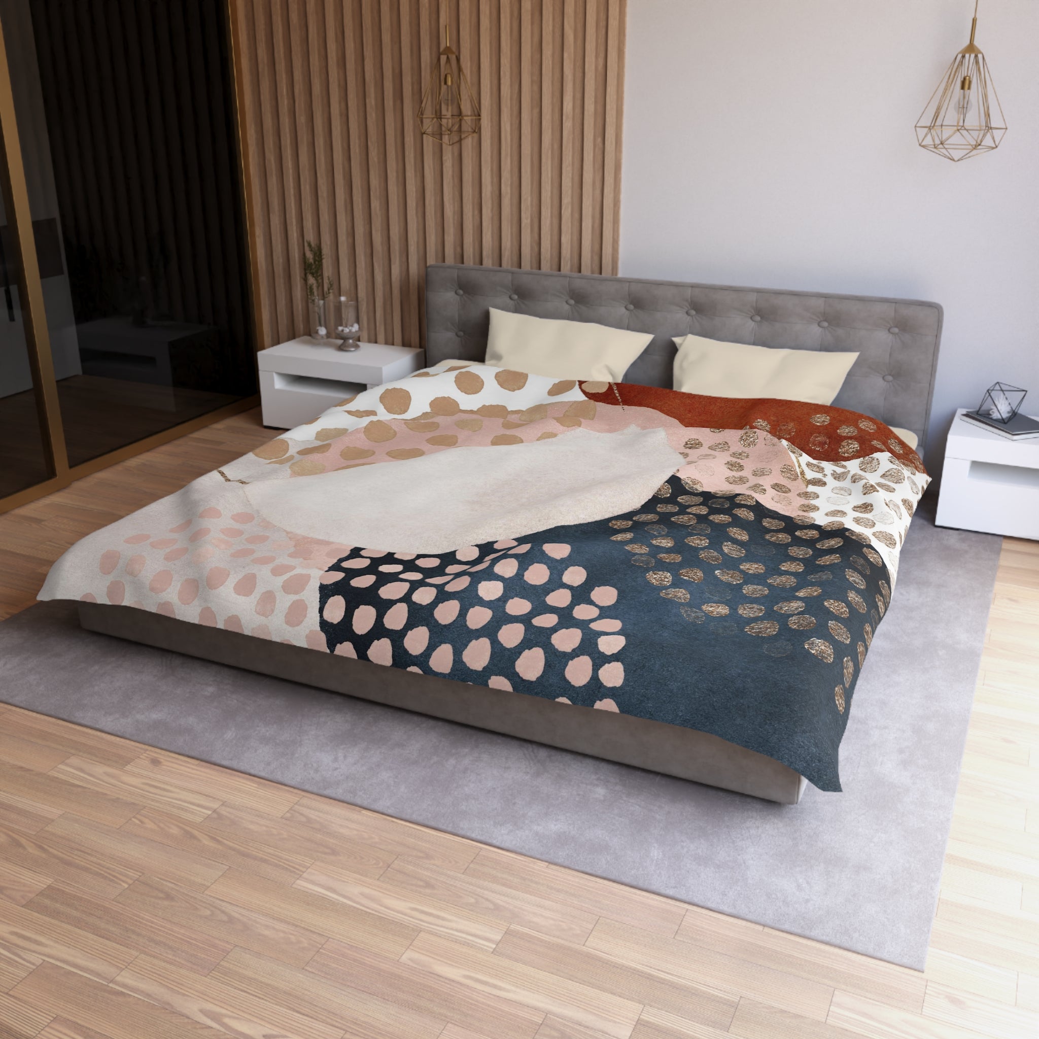 Abstract Duvet Cover | Navy Blue, Blush Pink Beige Watercolor, Gold | Bedroom Decor