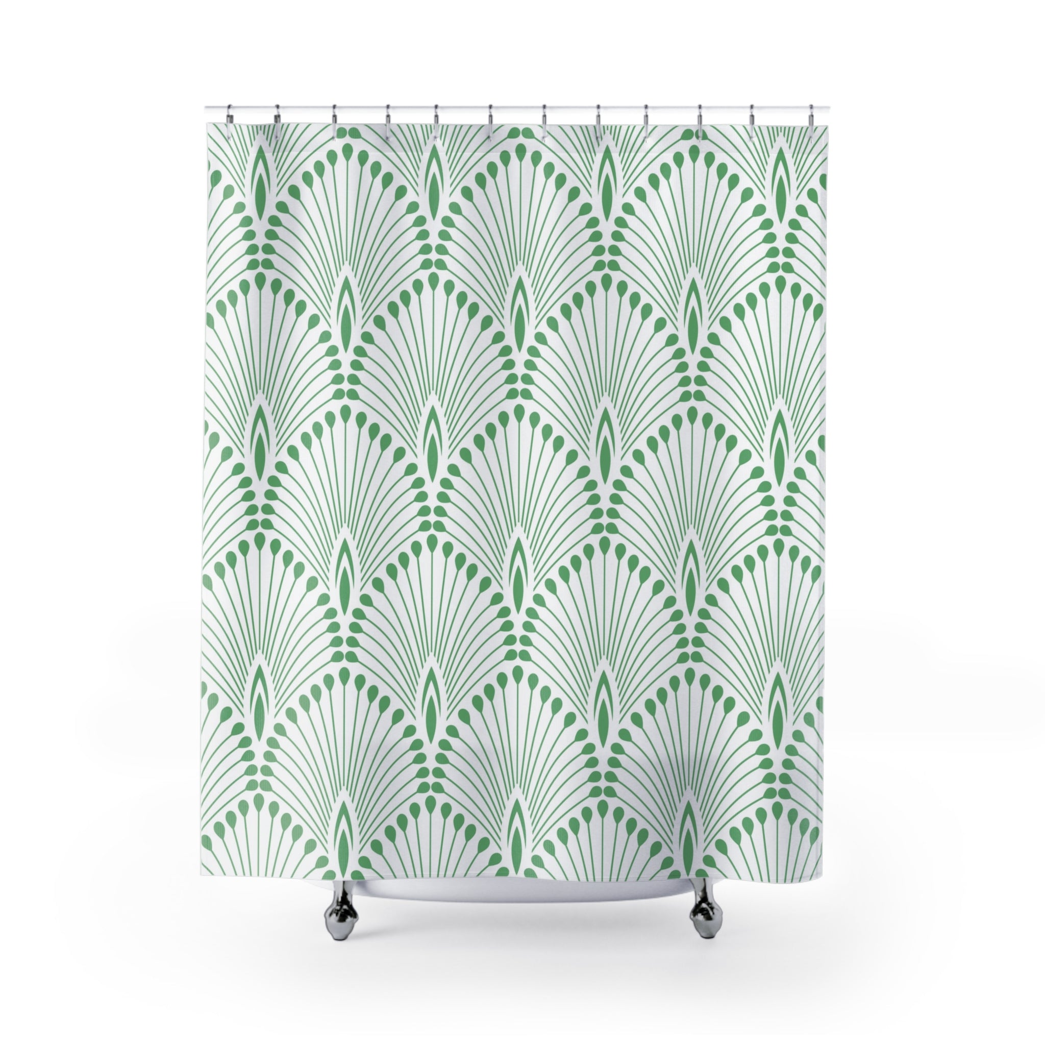 Boho Shower Curtain | Vintage Sage Green White Art Deco Crane