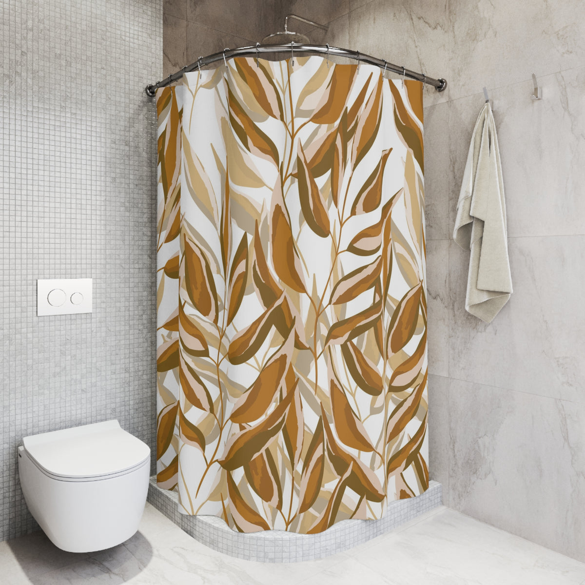 Amber Mustard Willow Leaf Shower Curtain, Bath Curtain 71x74