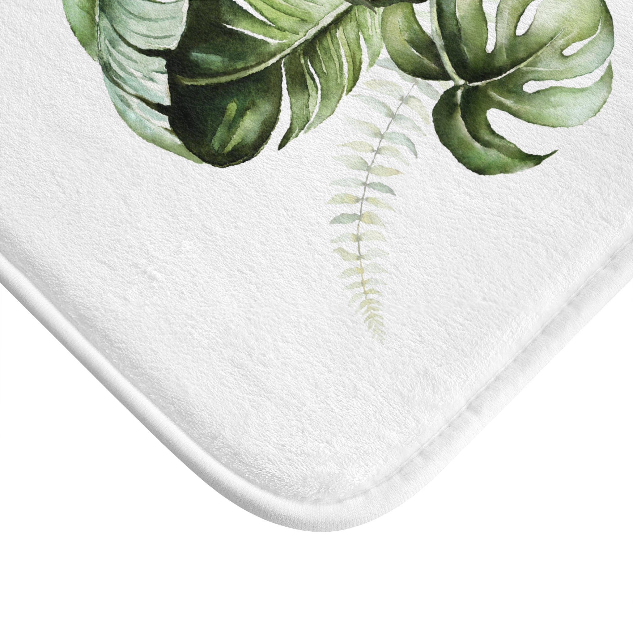 Floral Bath Mat | Green White Monstera Tropical Kitchen Mat