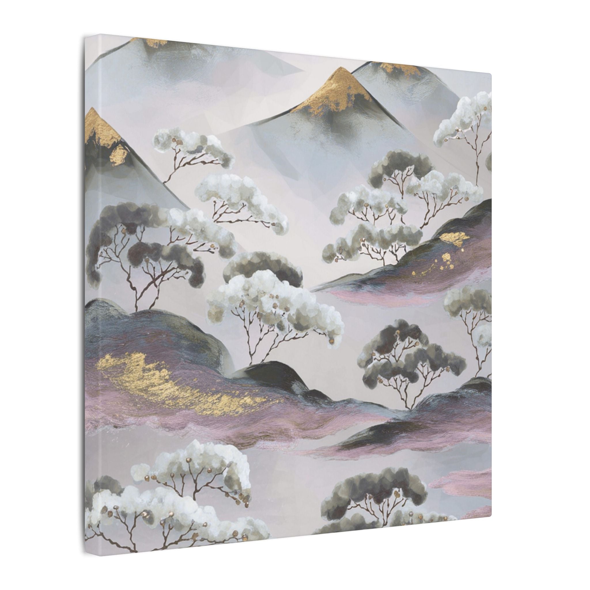 Abstract Nature Landscape Artwork | Canvas Wall Art | Grey Beige, lavender