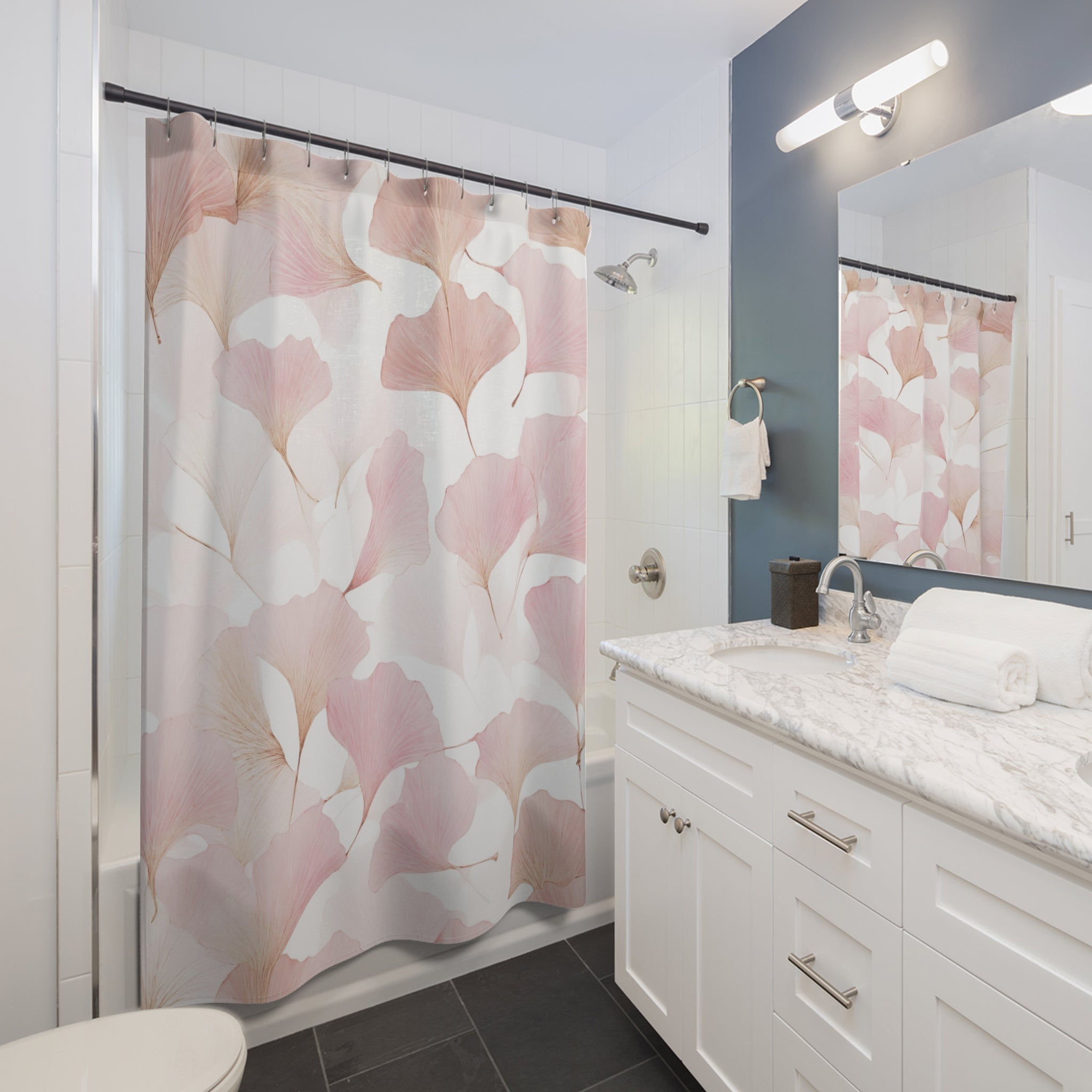 Ginko Floral Shower Curtain | Blush Pink Bathroom
