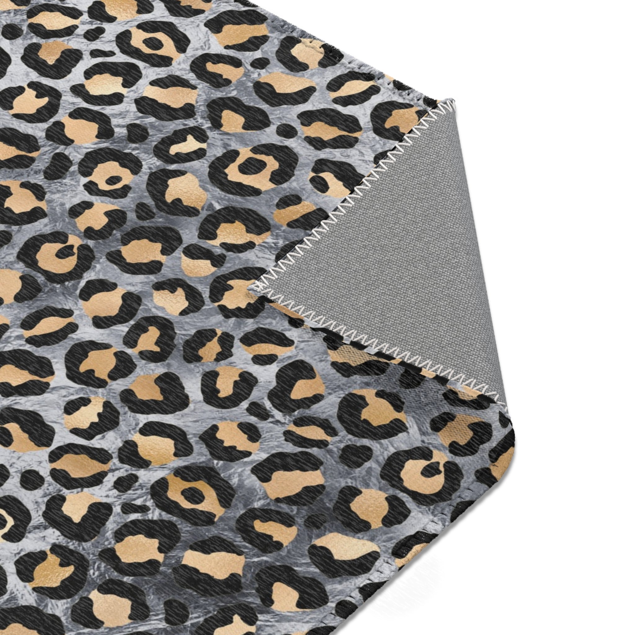 Grey Leopard Large Area Rug | Gold, Black Animal Print