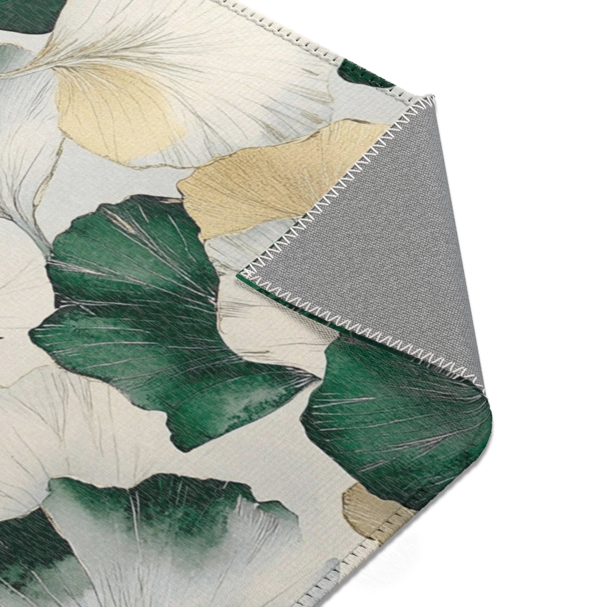 Floral Large Area Rug | Green Gingko Leaves Watercolor Rug