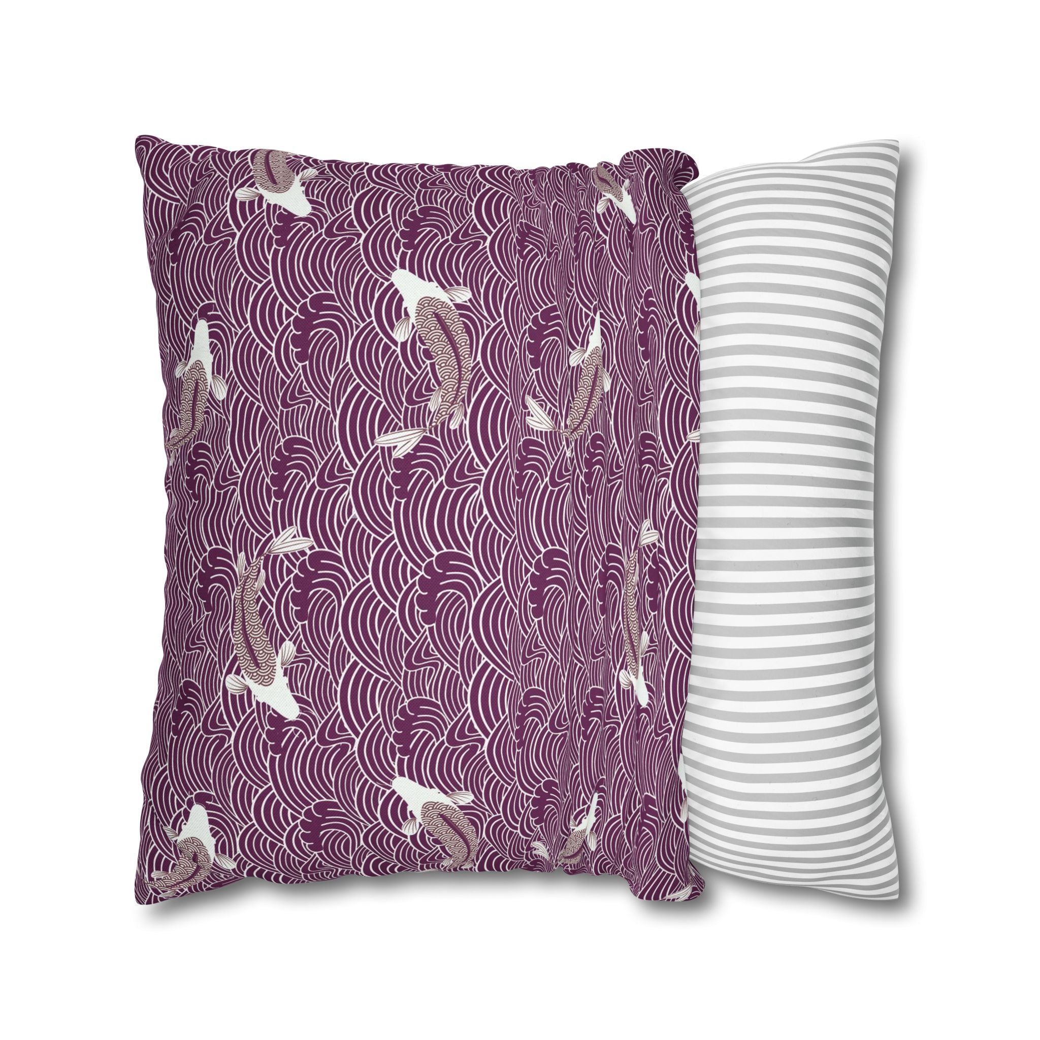 Japanese Koi Pillow Cover | Lilac Purple White Pillowcase