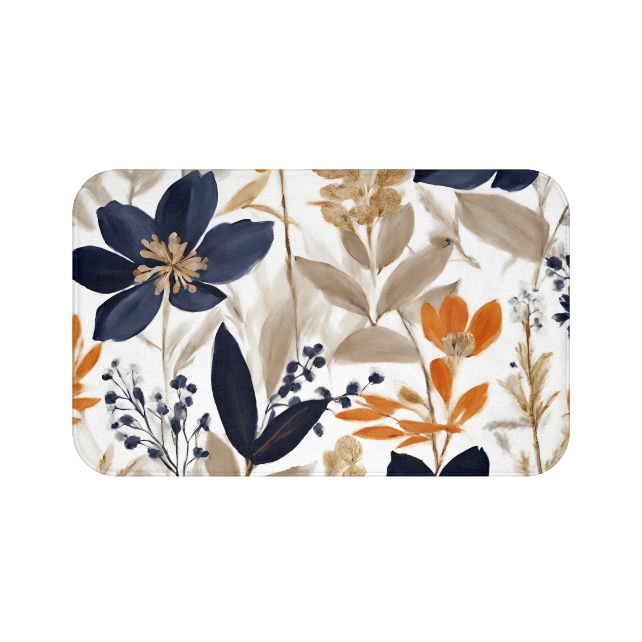 Floral Bath Mat | White, Navy blue Beige, orange