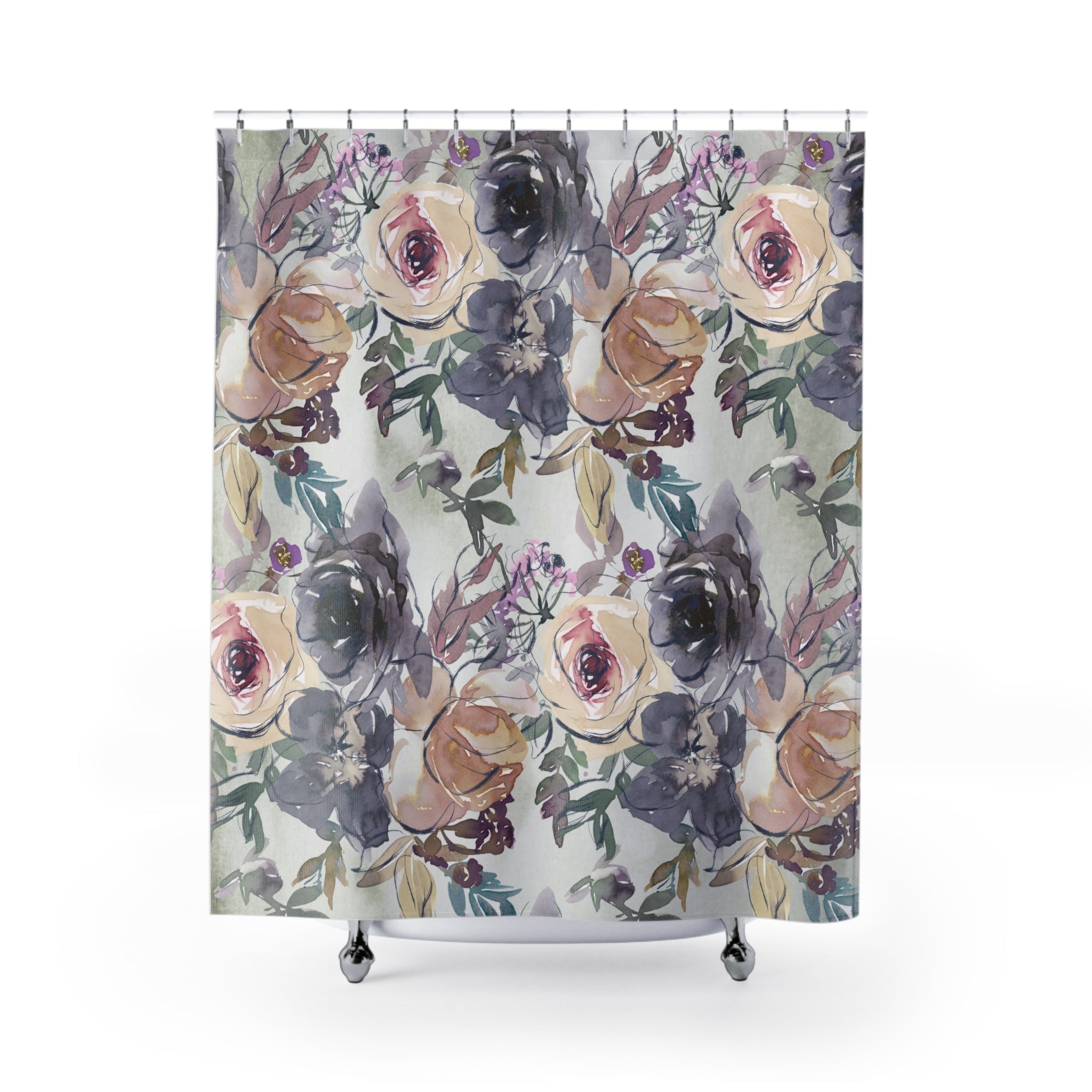 Floral Shower Curtain | Grey Beige, Blue