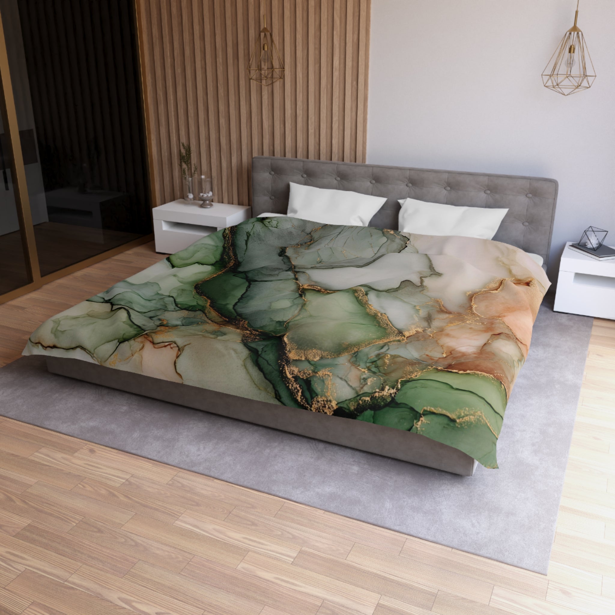 Floral Duvet, Pillow Cover | Green Beige Bedroom Decor