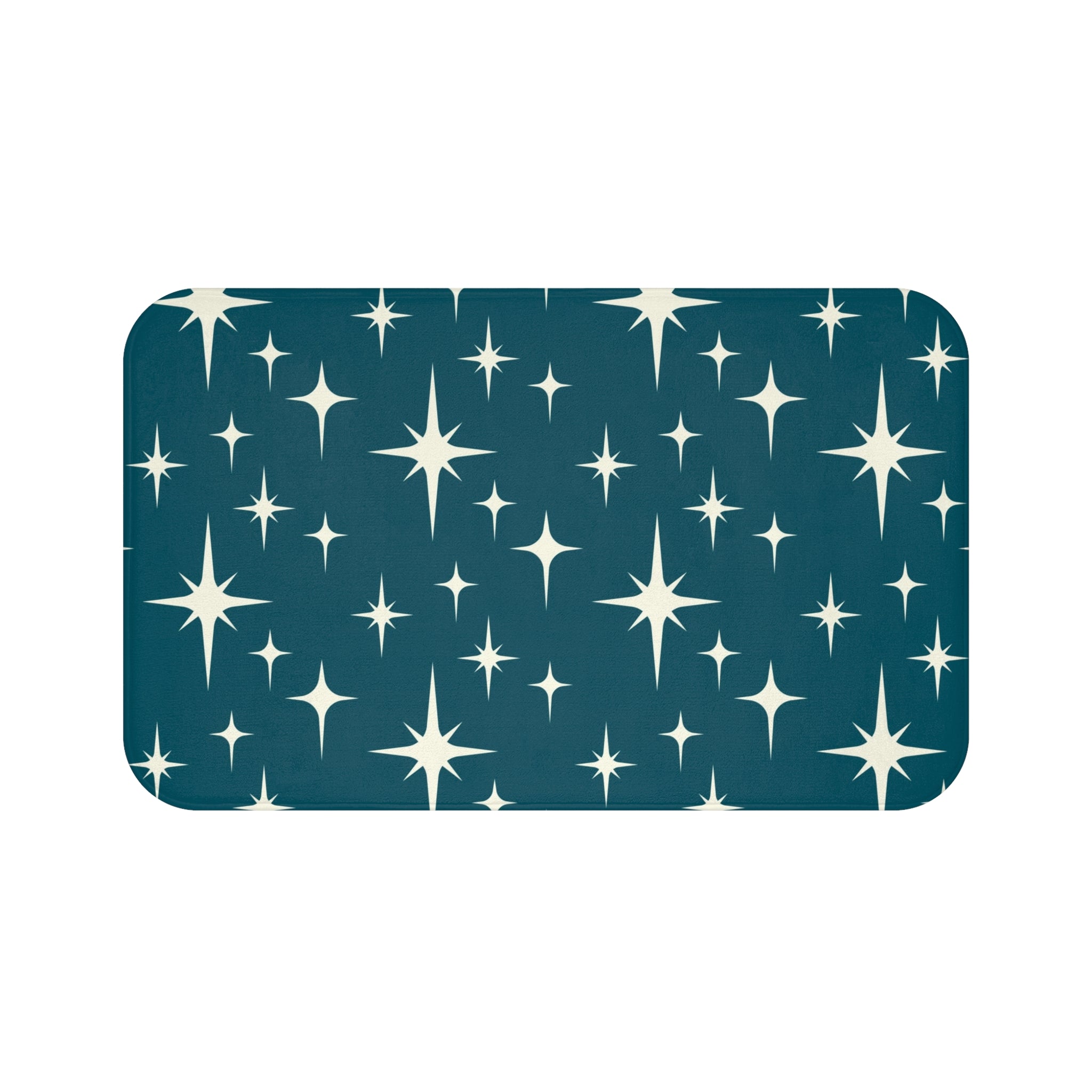 Mid Century Bath Mat | Teal Blue, Ivory Stars