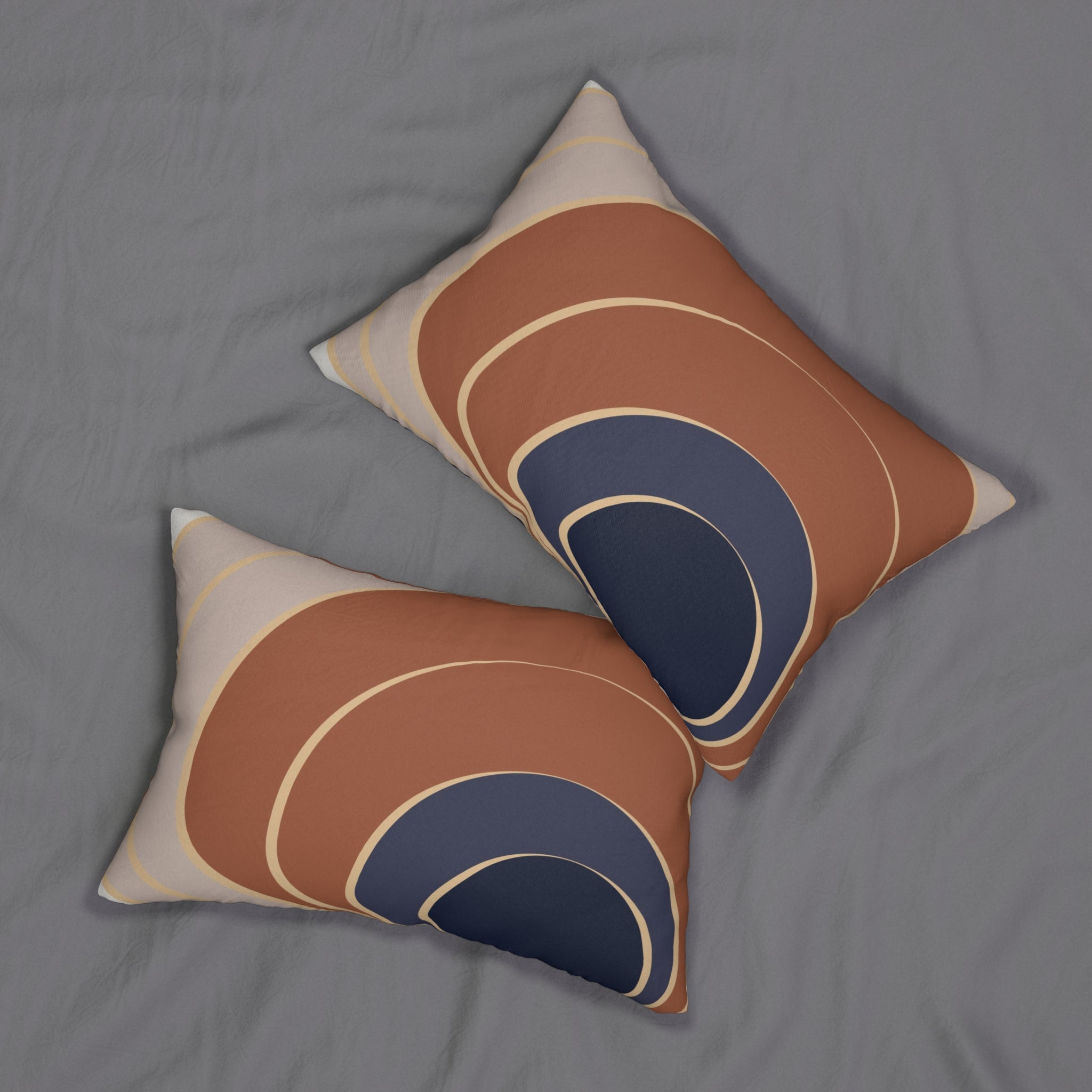 Abstract Lumbar Pillow | Burnt Orange Rust, Navy Blue Beige
