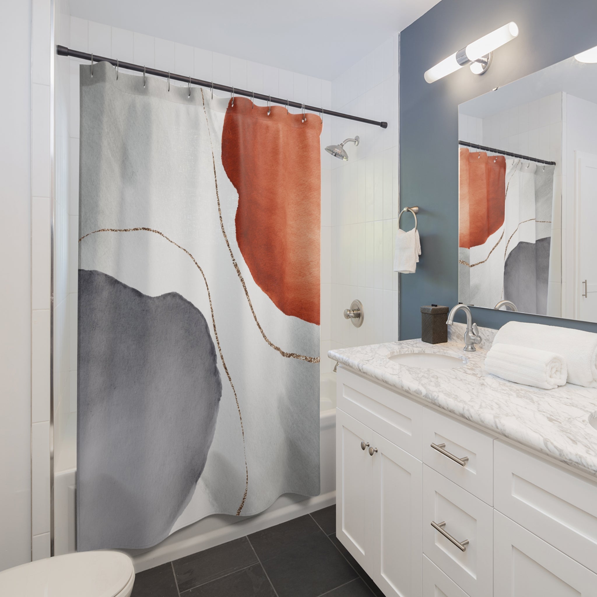 Boho Shower Curtain | Abstract Grey Burnt Orange