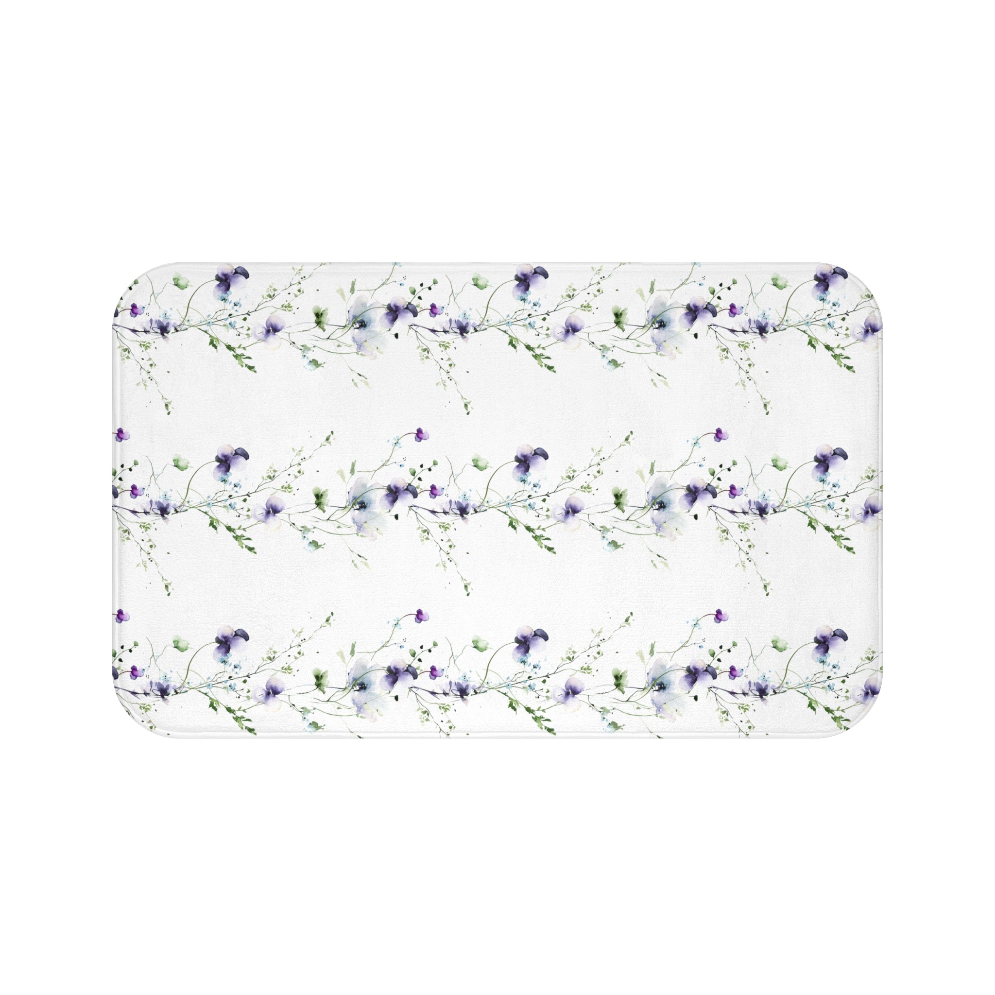 Floral Bath Mat | White Purple Sage Green, Nature Kitchen Mat