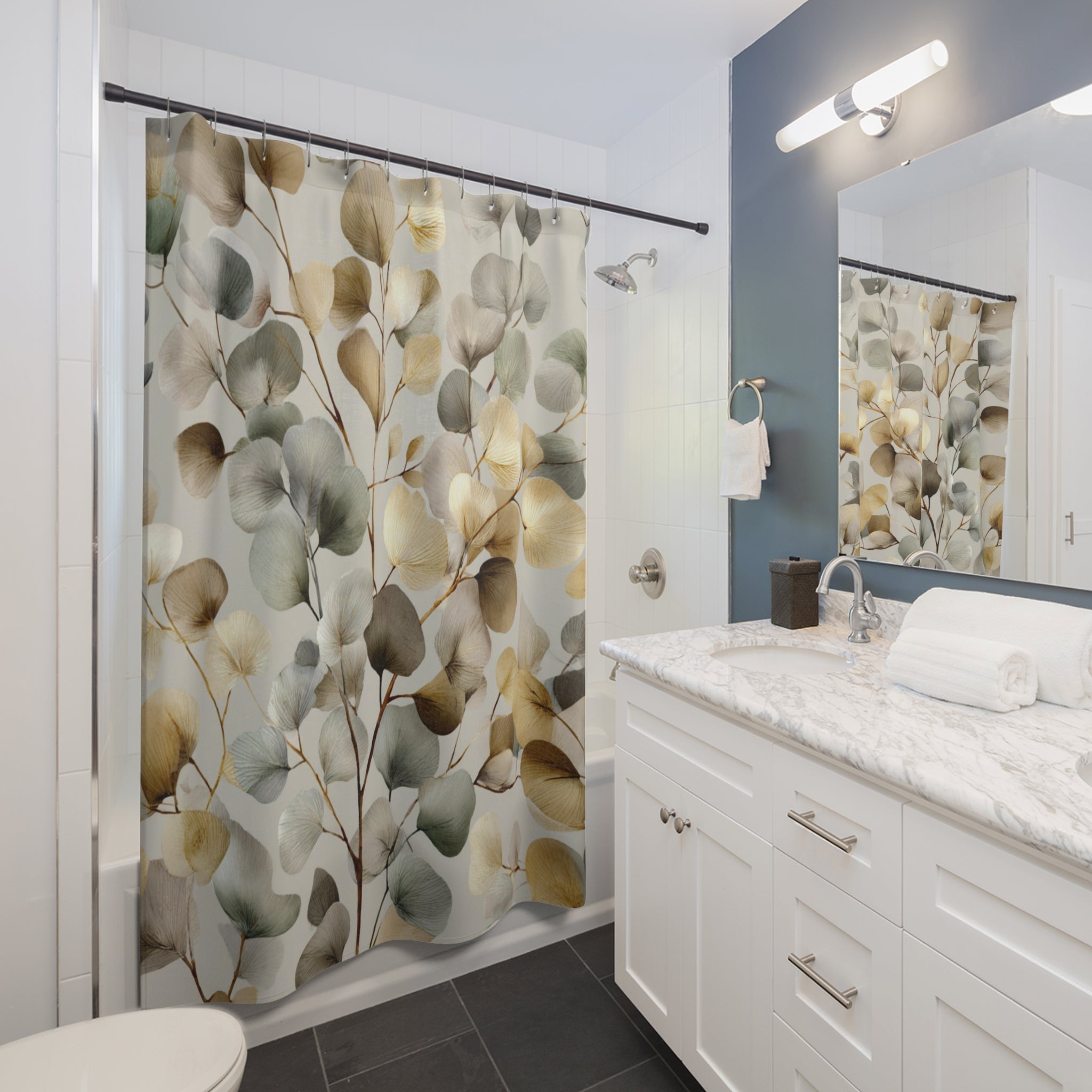 Boho Abstract Leaves Shower Curtain | Grey Taupe Beige Watercolor